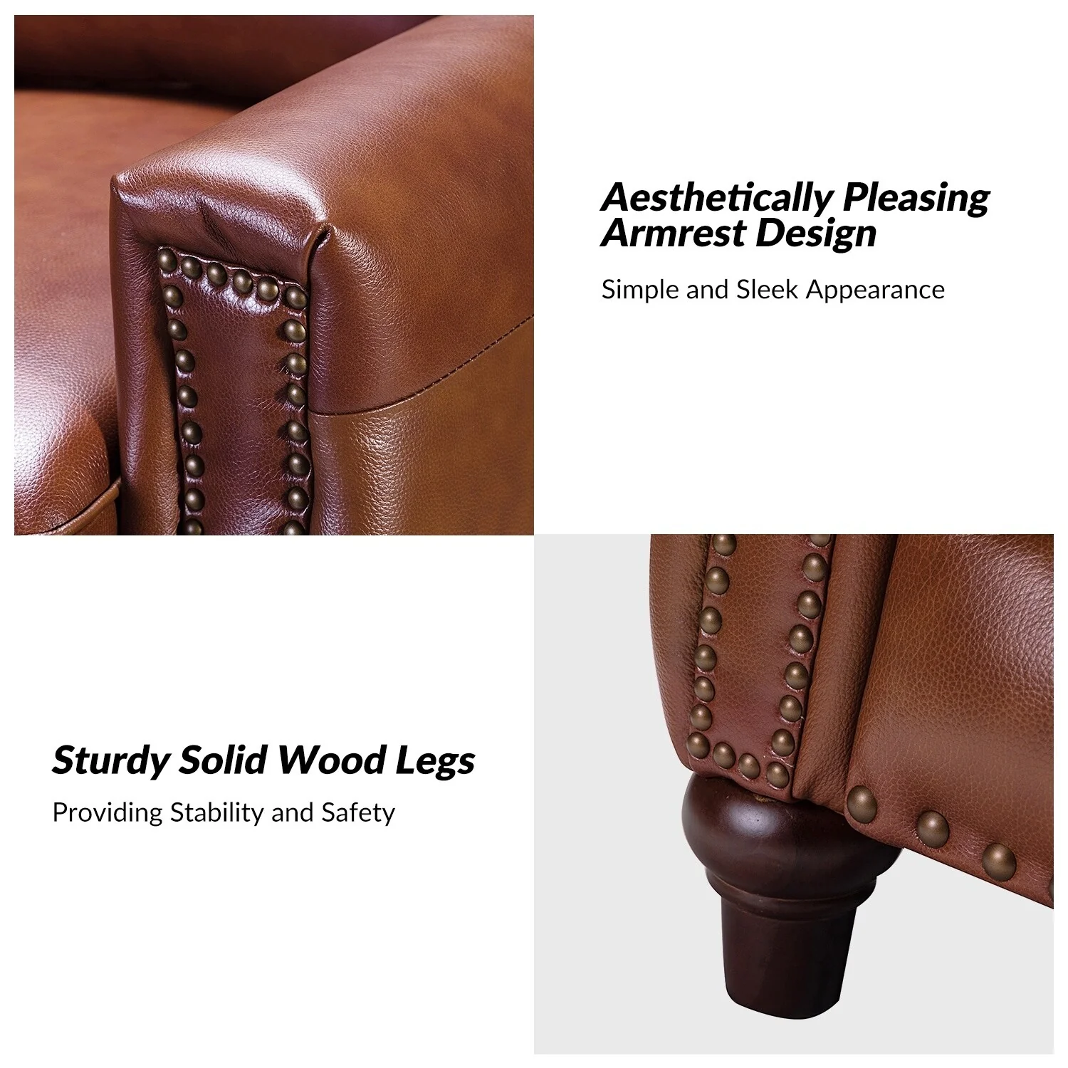 Cigar Mid-century Modern Genuine Leather Recliner with Nailhead Trim by HULALA HOME