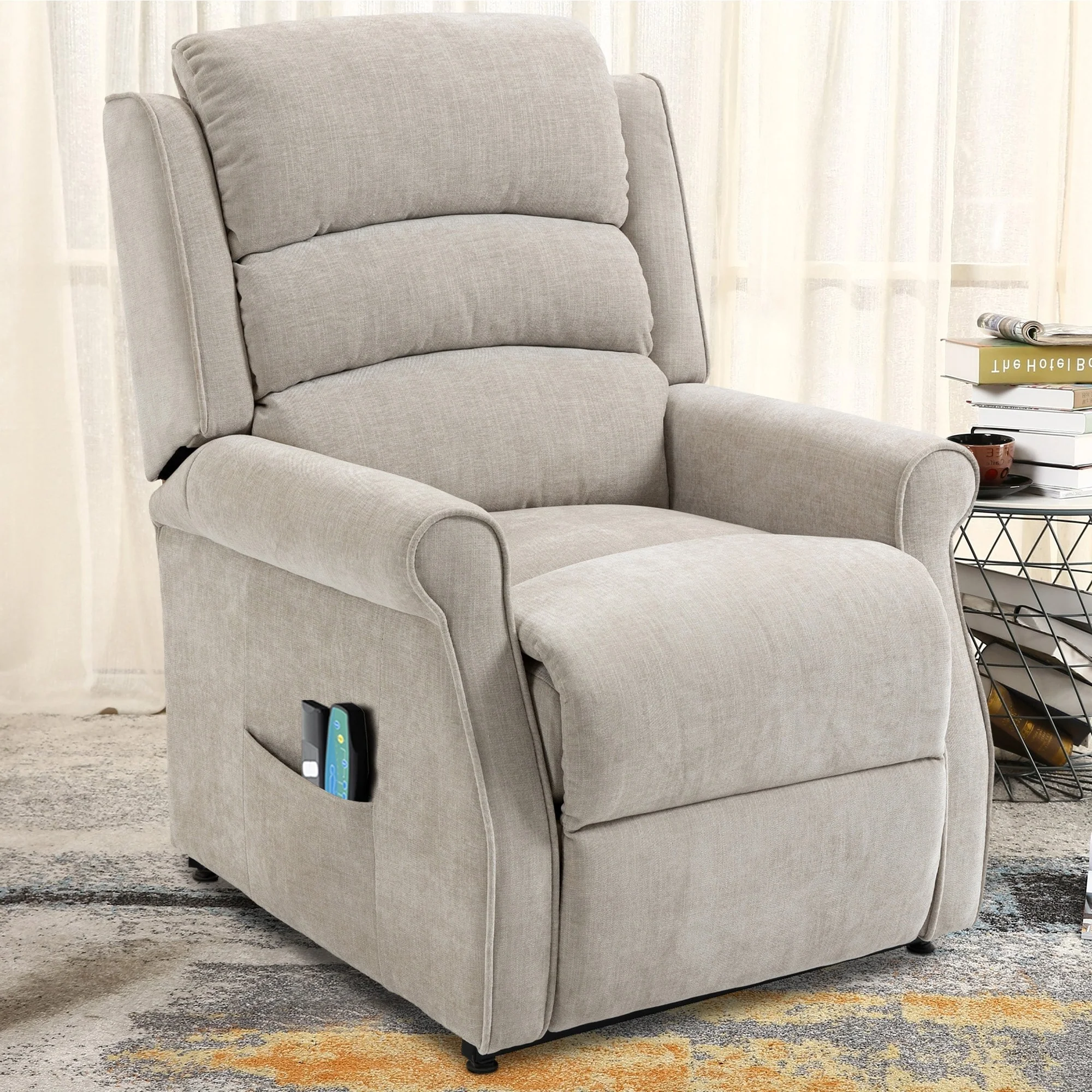 Clihome Chenille Fabric Power Lift Recliner Chair with Massage