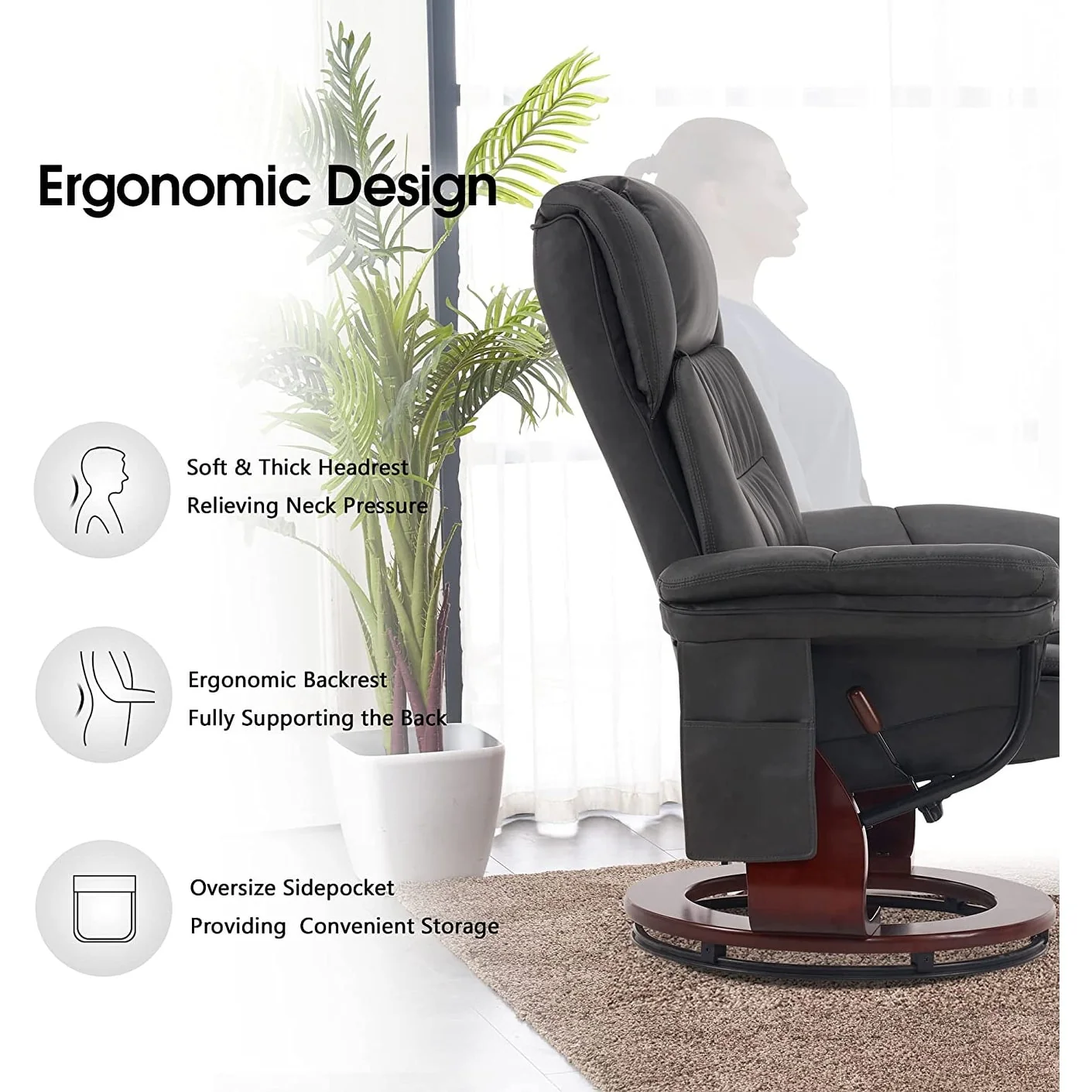 MCombo Swivel Recliners with Ottoman, Vibration Massage TV Chairs with Side Pocket