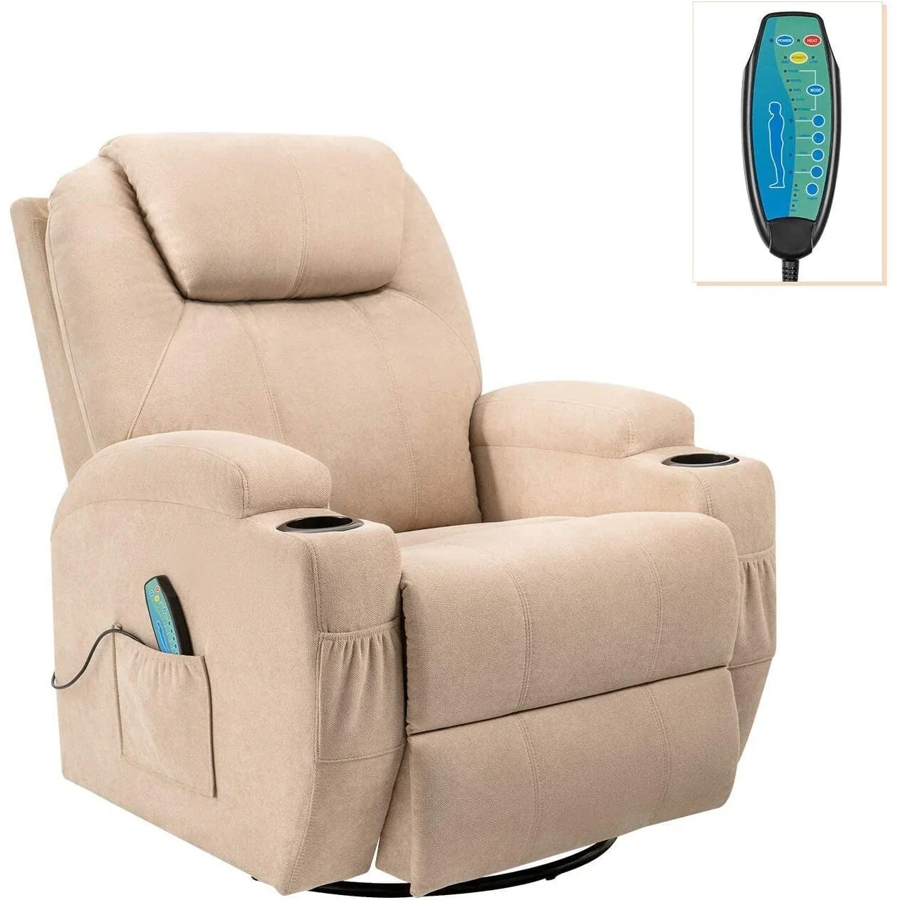 Furniwell Rotary Massage Heated Function Recliner Fabric Whirl