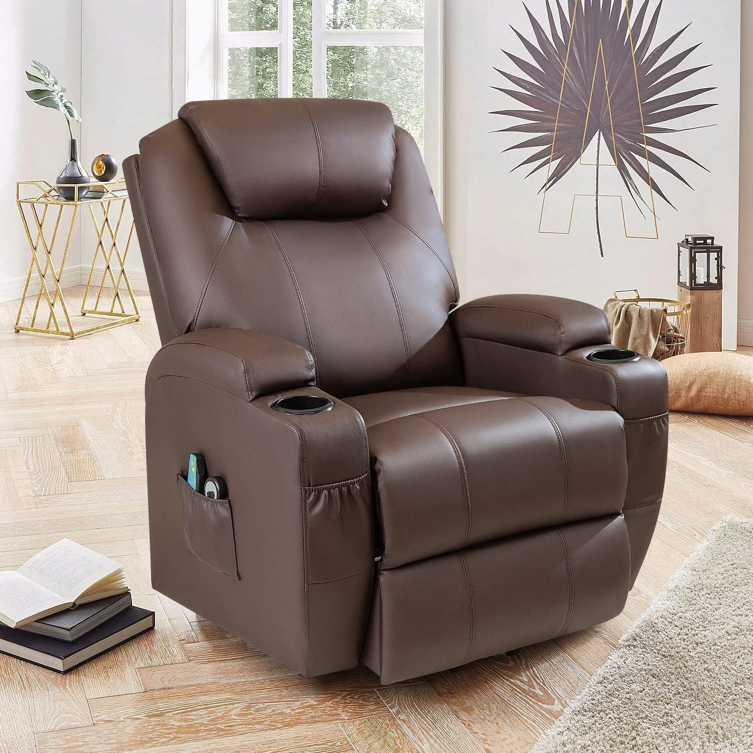 Furniwell Power Lift PU Leather Recliner with Massage and Heating