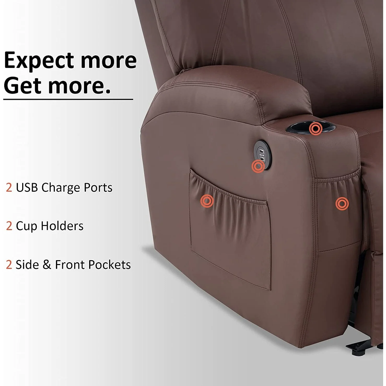 Mcombo Electric Power Recliner Chair with Massage and Heat, Faux Leather 7050