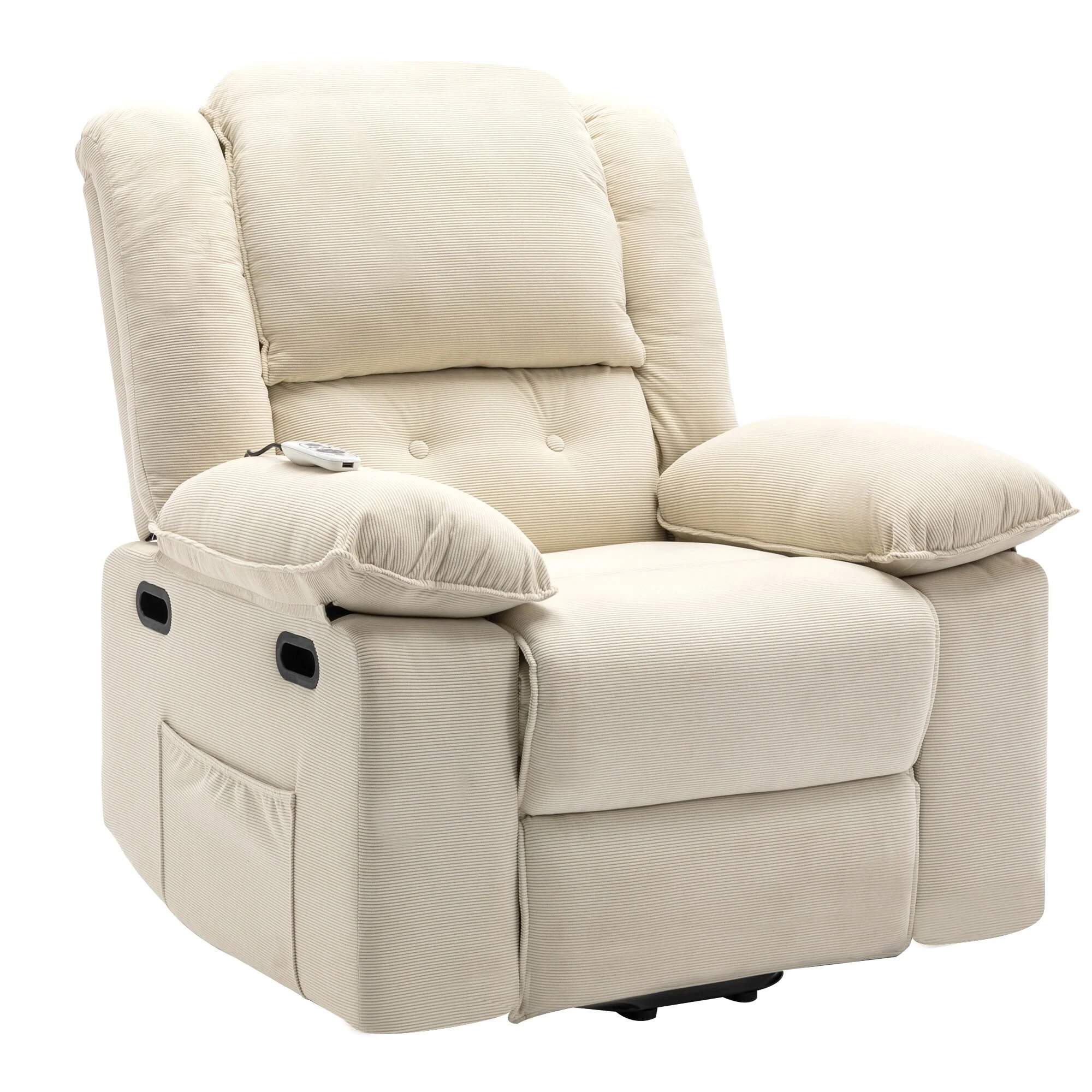 Beige Power Lift Recliner with Massage, Heating, Infinite Recline, Side Pockets, and Retractable Armrests