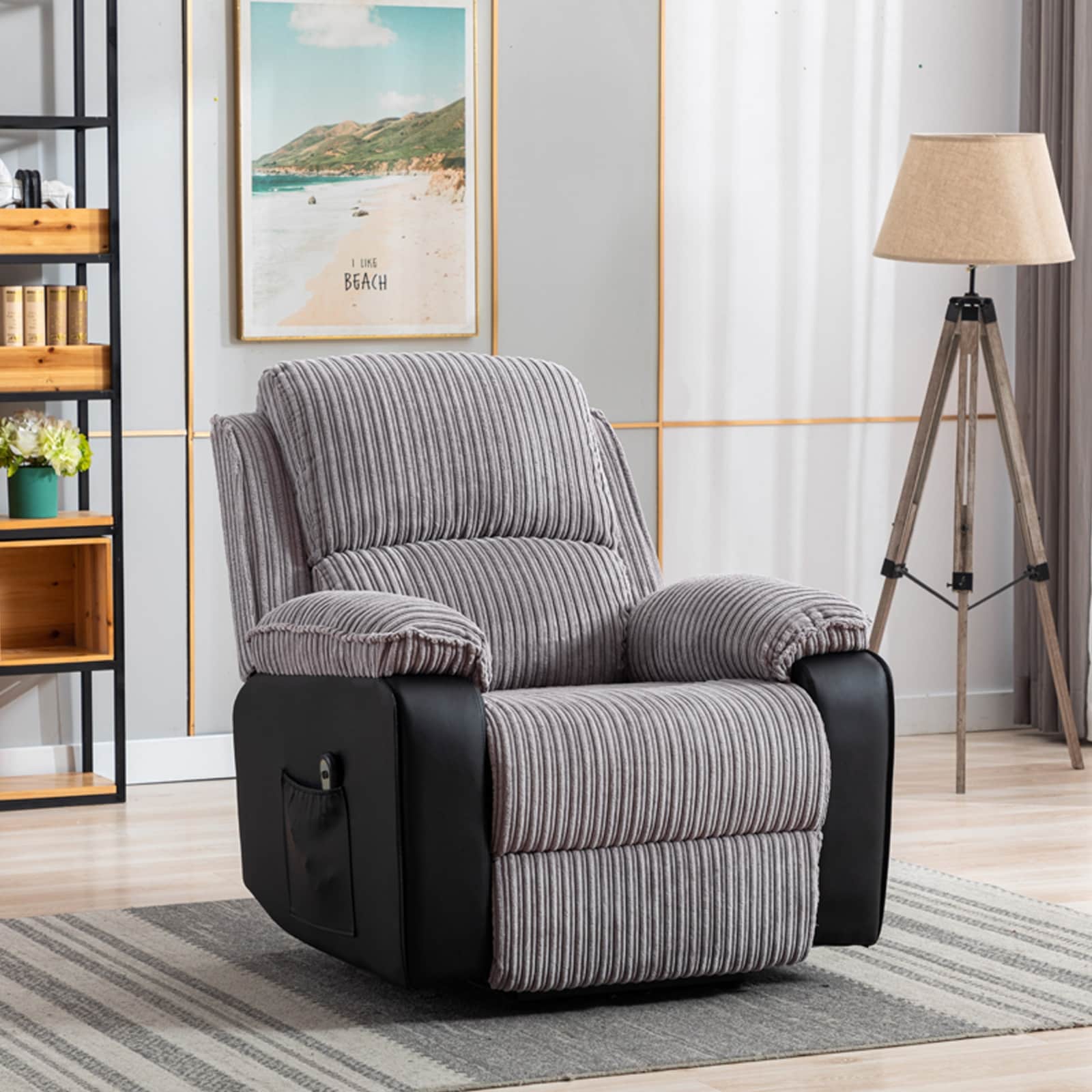 Grey Recliner Chair with Electric Remote, Adjustable Backrest, and Footrest for Ultimate Comfort in Your Living Space