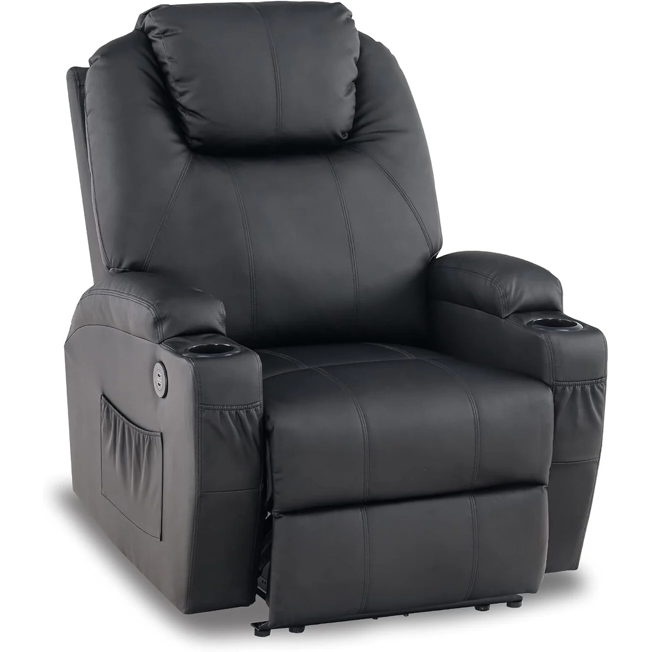 Mcombo Electric Power Recliner Chair with Massage and Heat, Faux Leather 7050