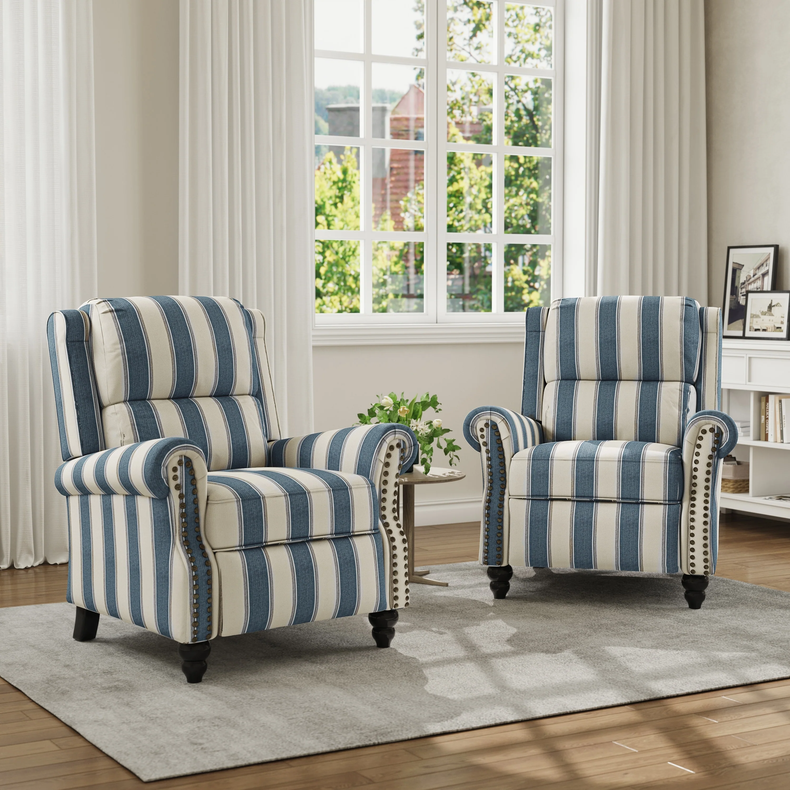 Mid-Century Nailhead PU Leather Linen Recliner