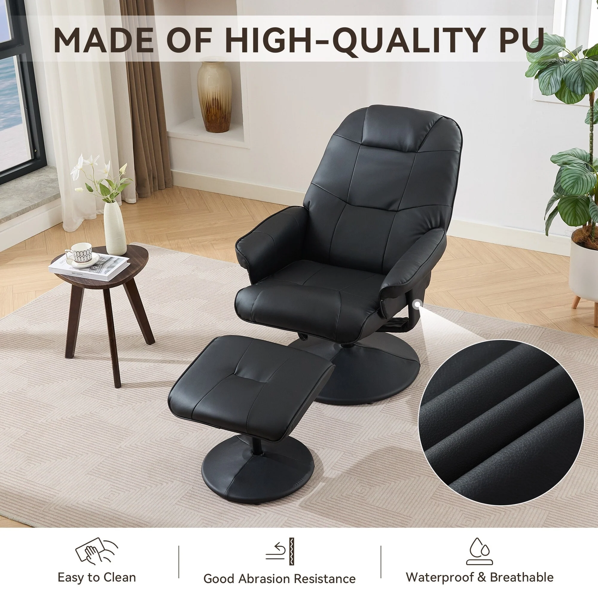 Massage Recliner Chair with Ottoman, 360�� Swivel Reclining Chair with Wrapped Base, Seat Heating and Adjustable Backrest