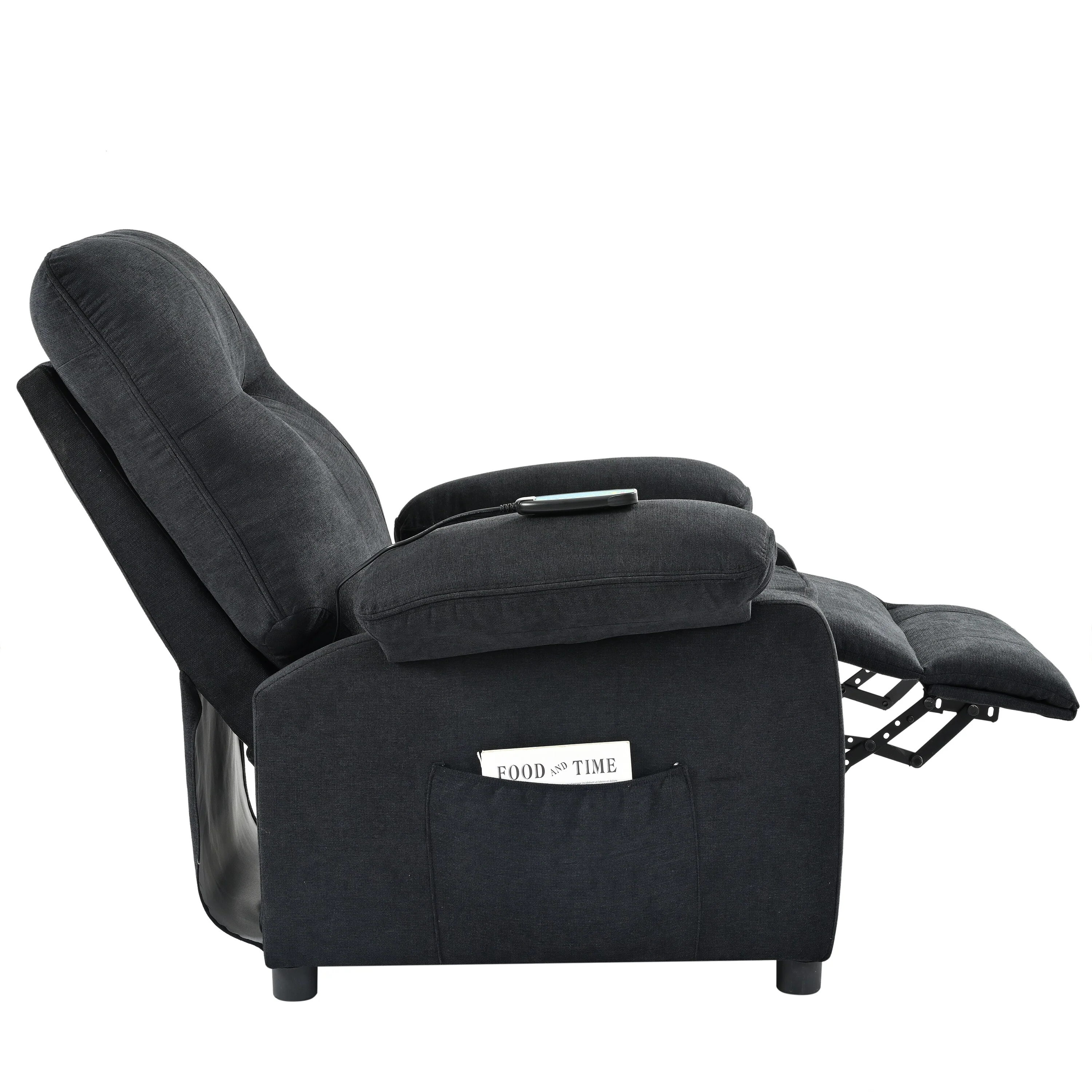 Black Manual Recliner with Massage, Heat, and Solid Wood Frame