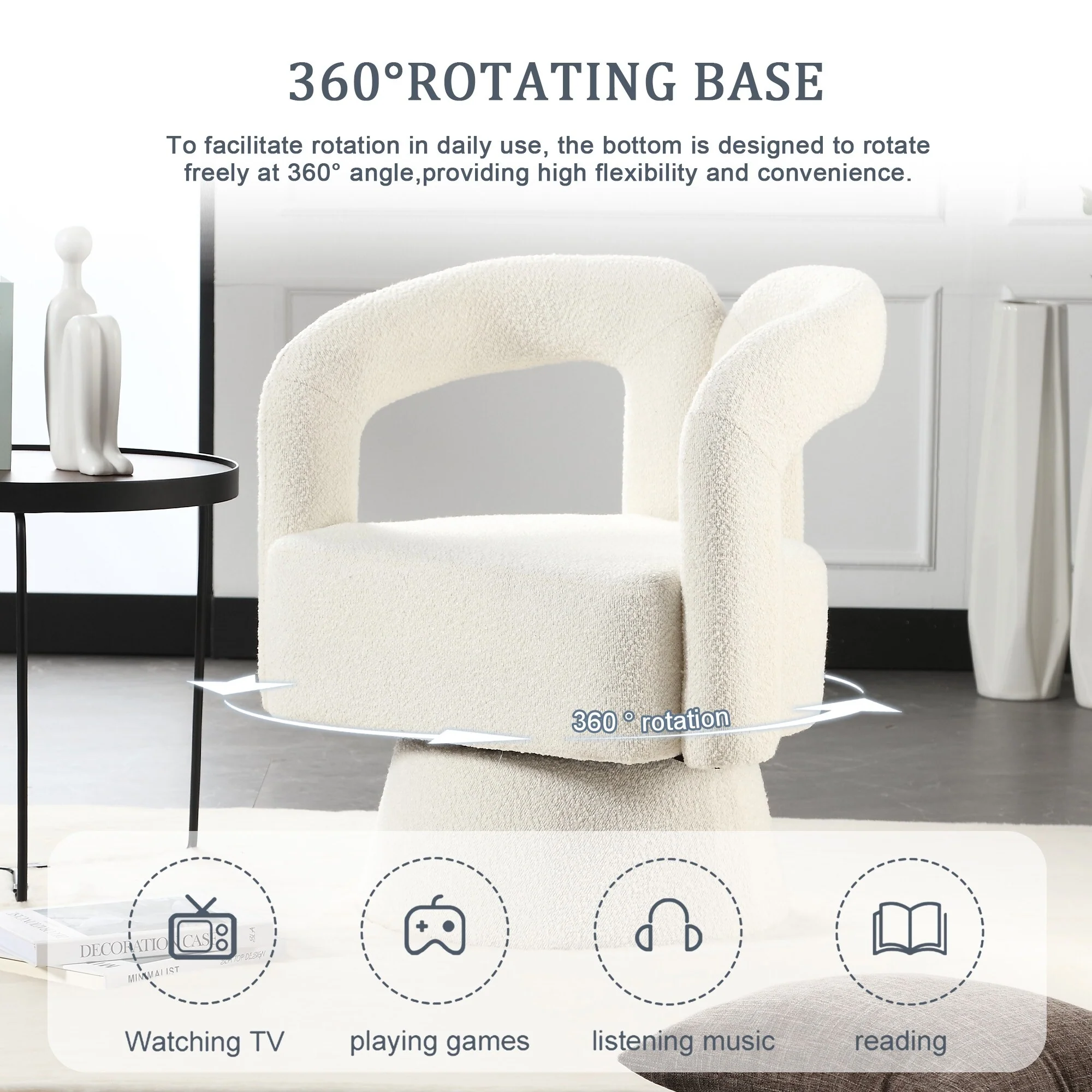 HOMEFUN Boucle Upholstered 360 Degree Swivel Cuddle Barrel Accent Chairs