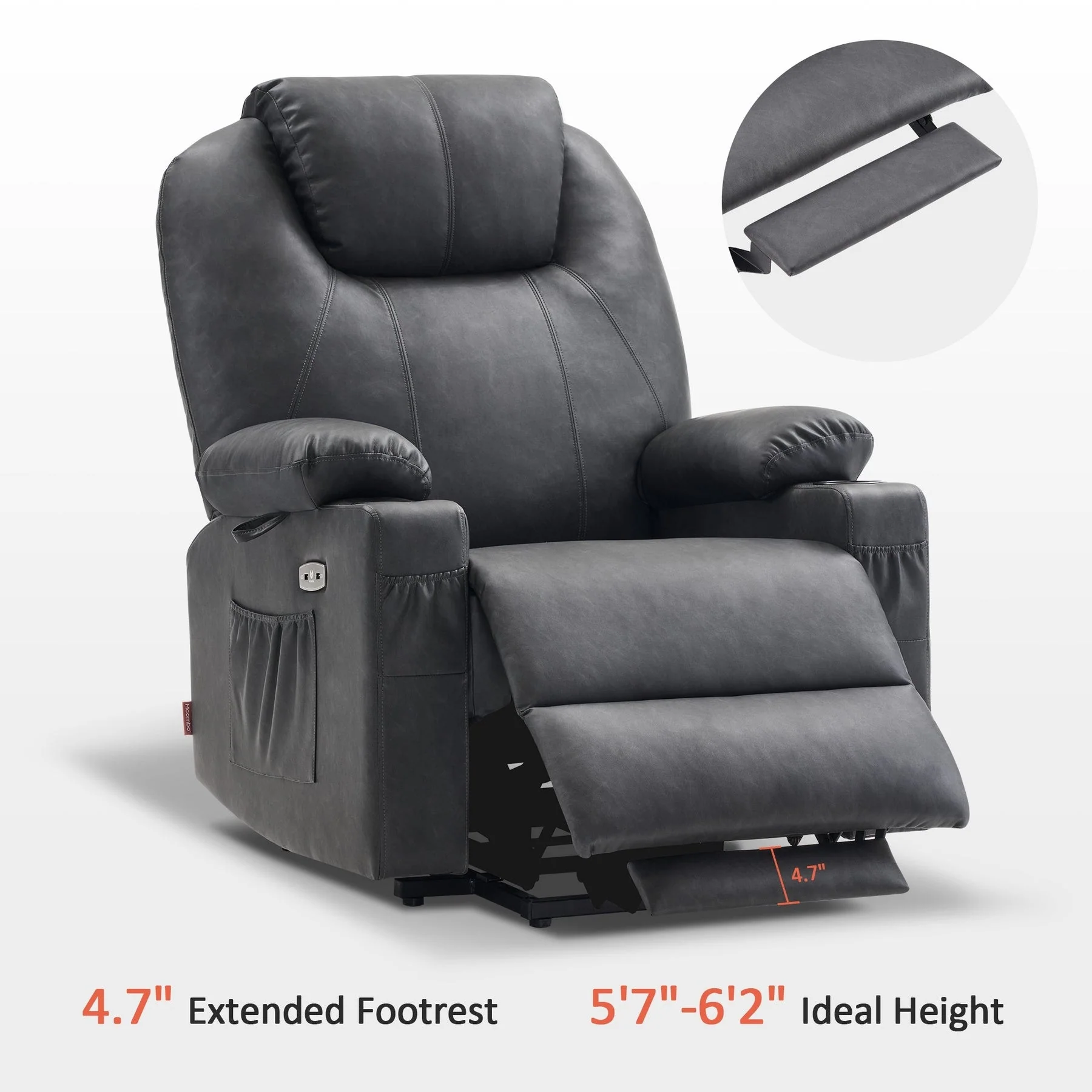 MCombo Large Power Lift Recliner Leather Chair with Massage, Heat, Cup Holders,Extended Footrest, Leather 7516