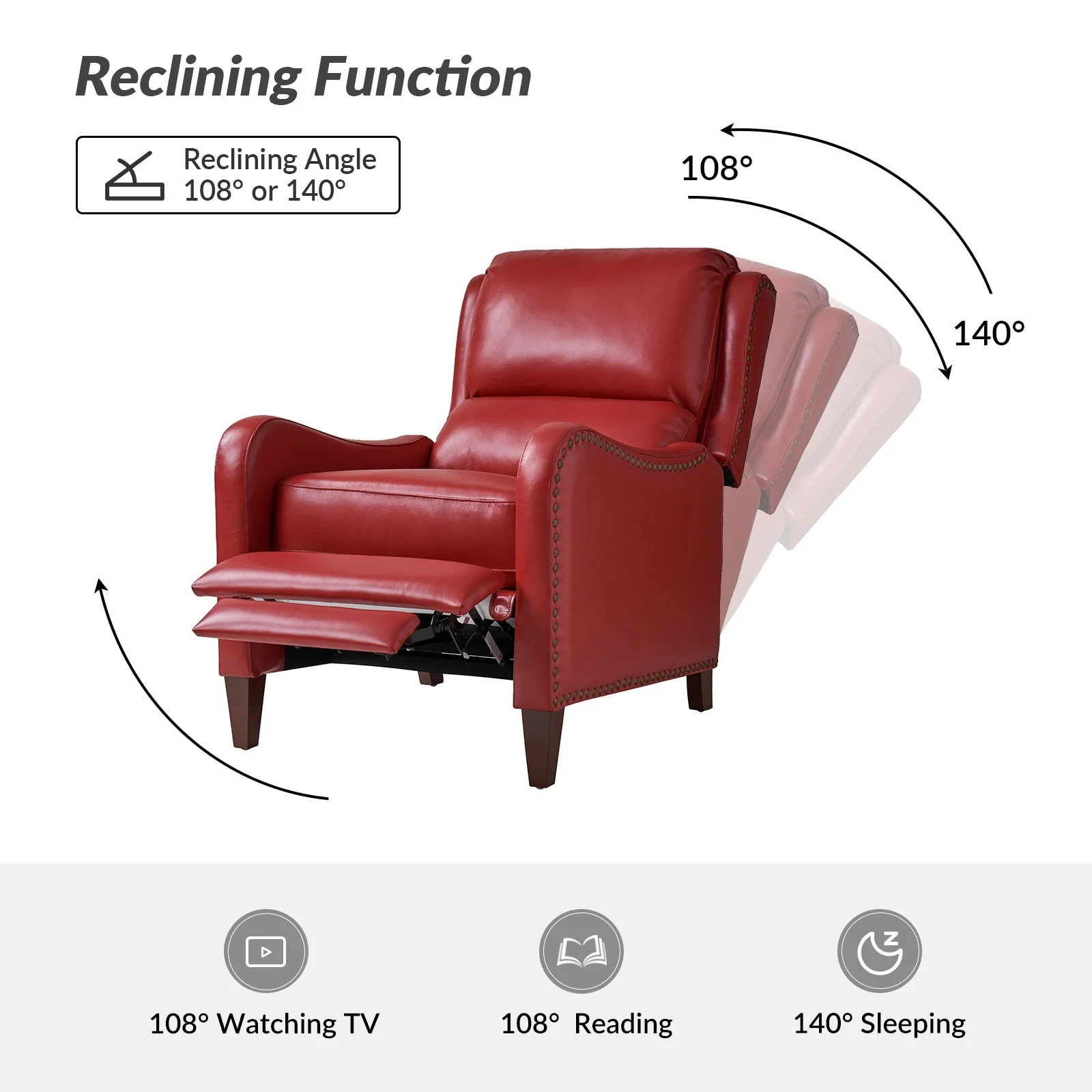 Brigida Modern Genuine Leather Nailhead Trim Recliner with Adjustable Footrest Set of 2 by HULALA HOME