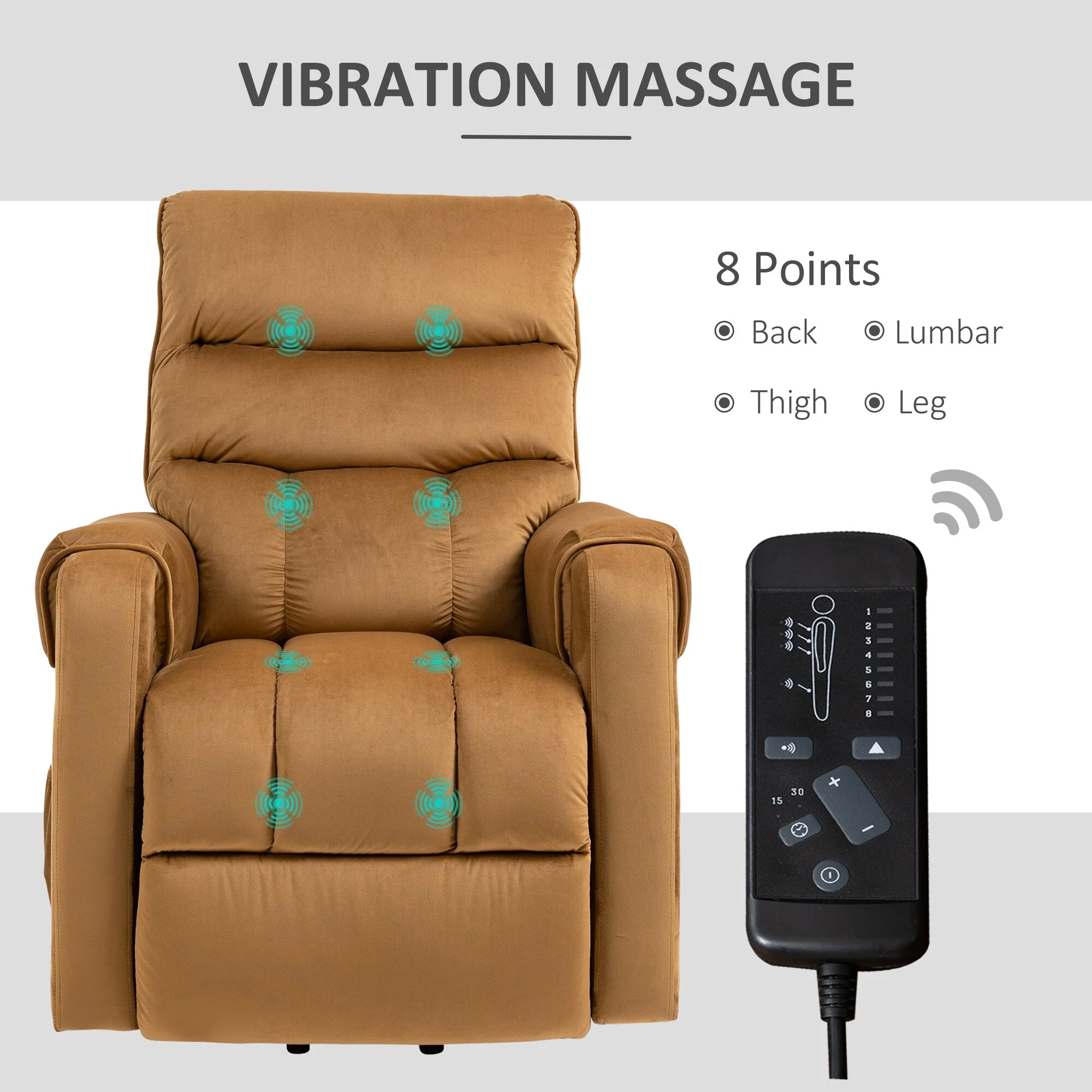 Brown Velvet Power Lift Recliner with Massage & Steel Frame