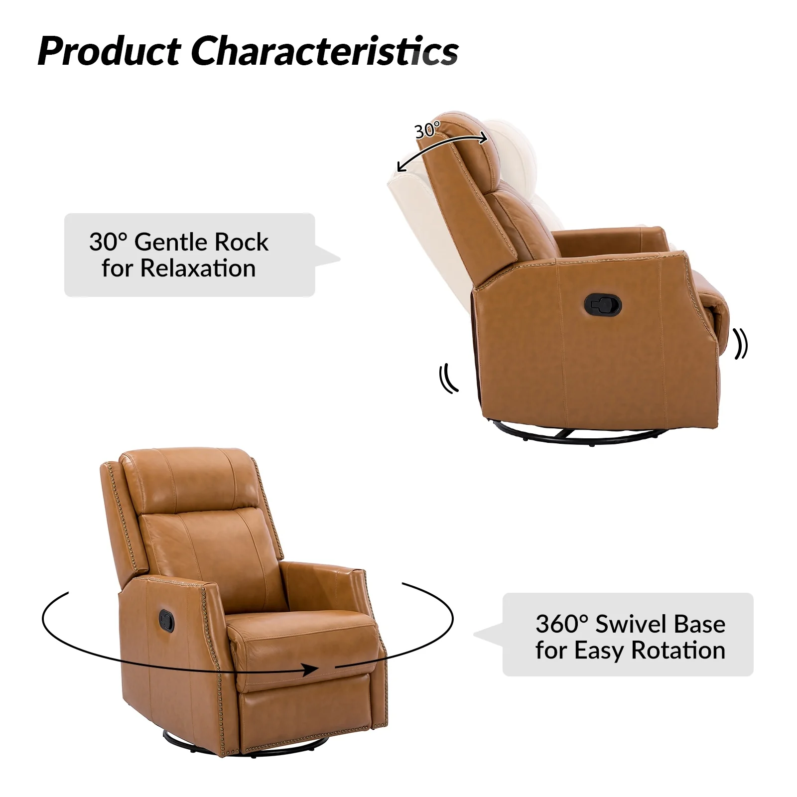 Demeter modern Genuine Leather Swivel Nursery Chair with Nailhead Trims Set of 2 by HULALA HOME