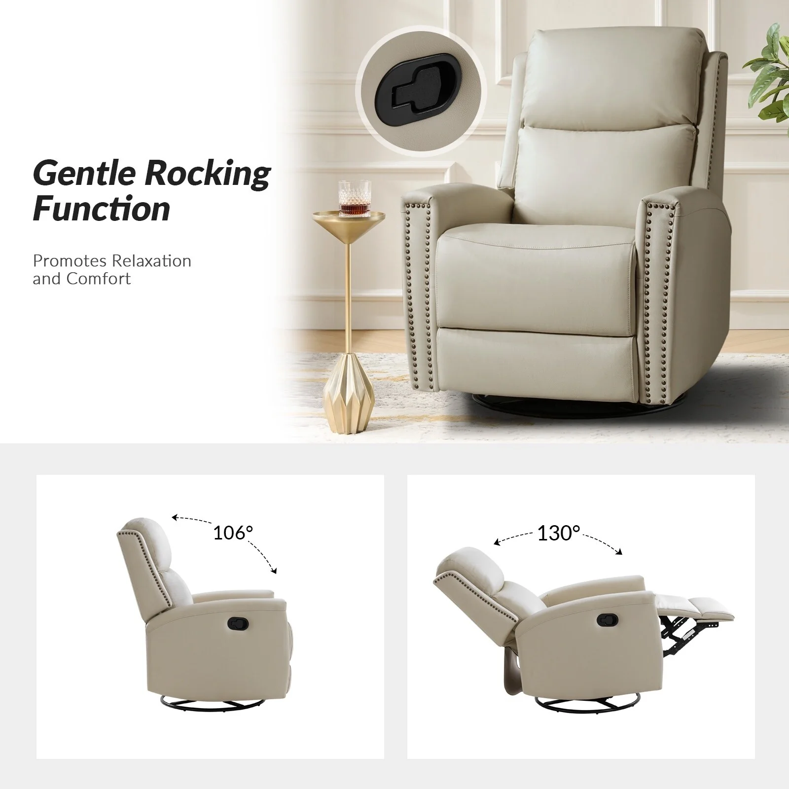 Fiacro 30.31Wide Modern Genuine Leather Wingback Swivel Rocker Recliner with Nailhead Trims, Set of 2