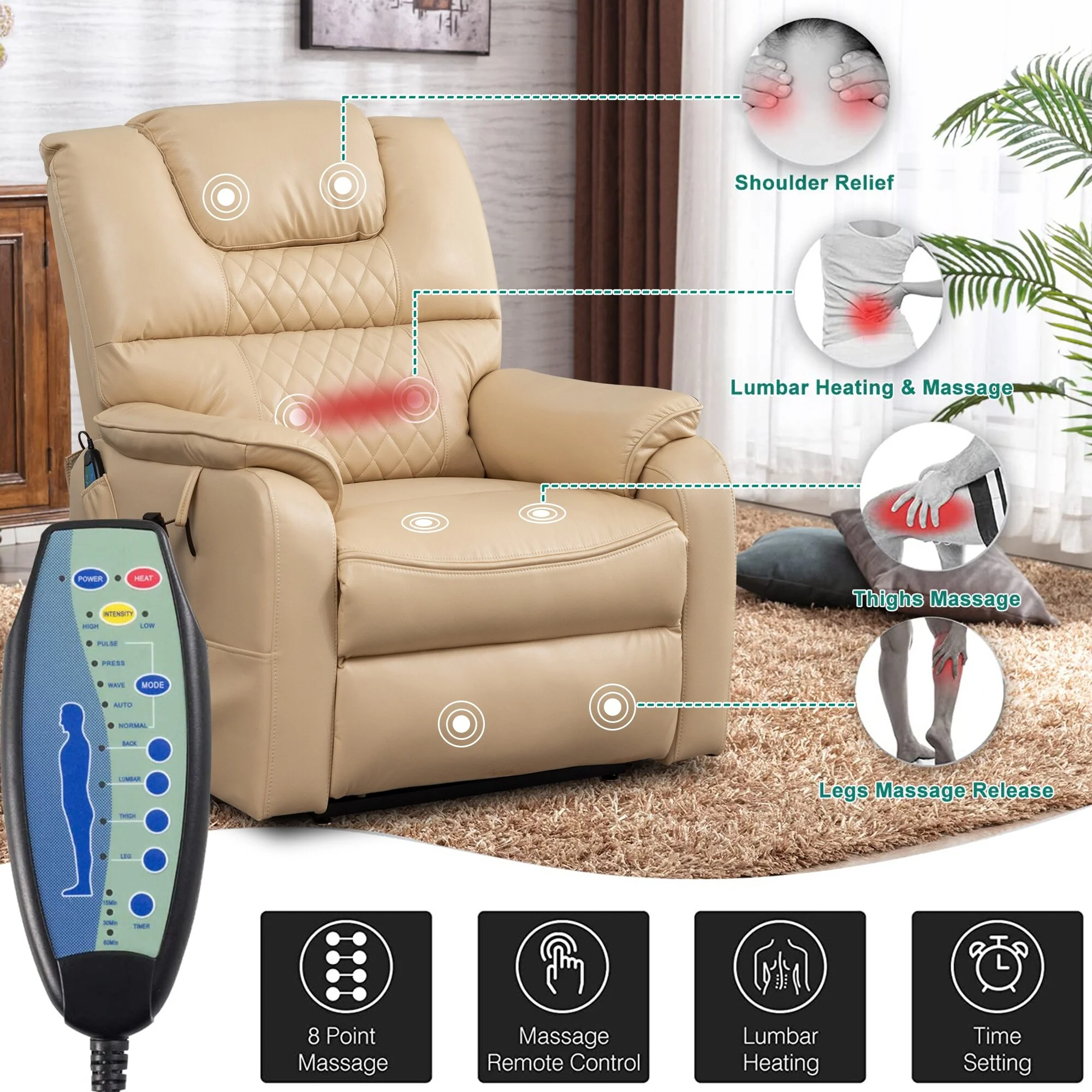 35.5W Dual Electric Power Lift Recliner,MassageHeat,180 degrees