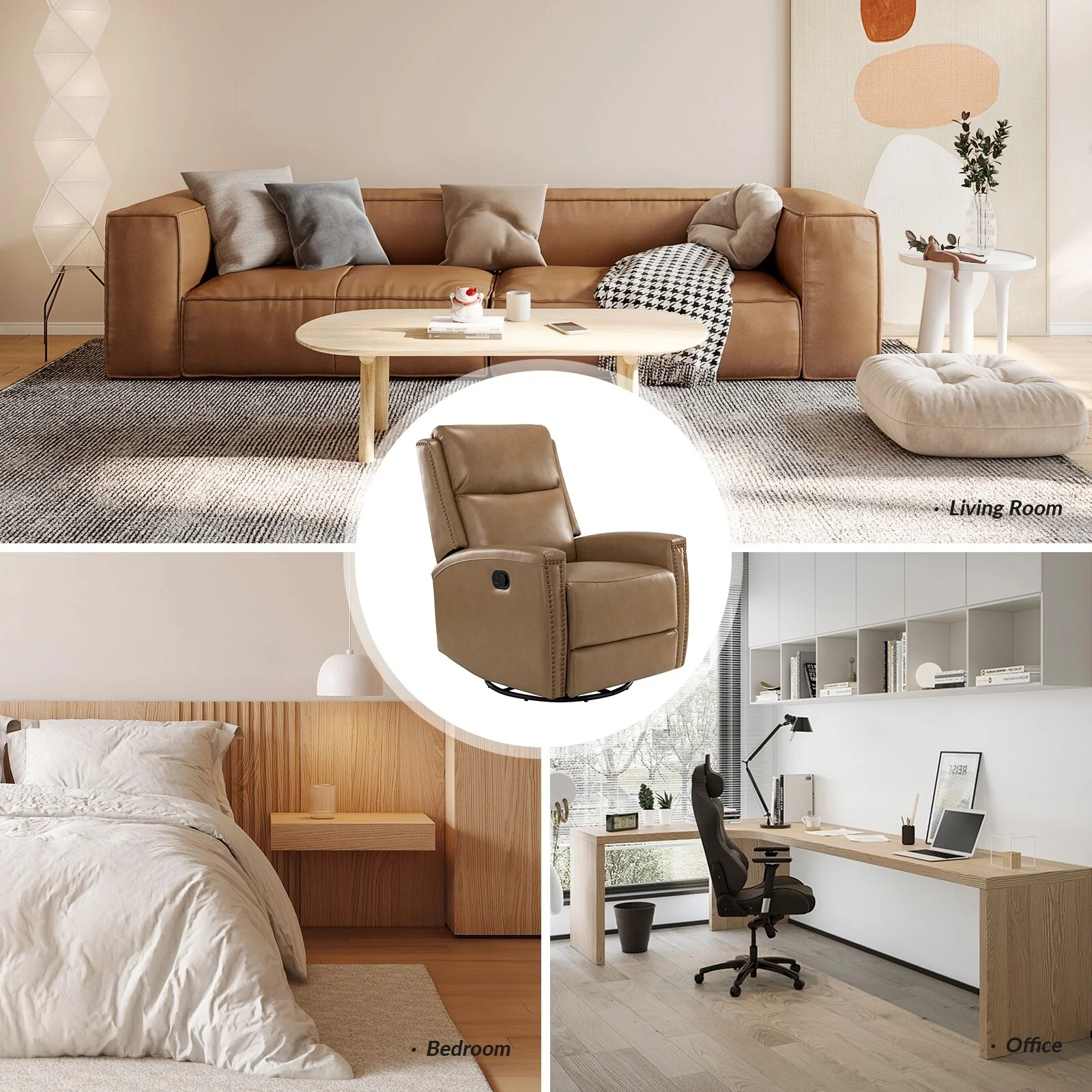 Fiacro 30.31Wide Modern Genuine Leather Wingback Swivel Rocker Recliner with Nailhead Trims, Set of 2