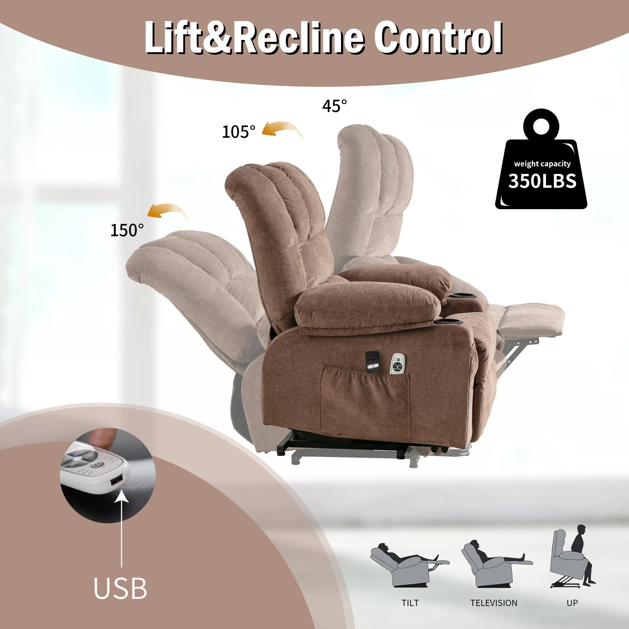Lift Recliner Chair with Massage & Heat, USB & Remote