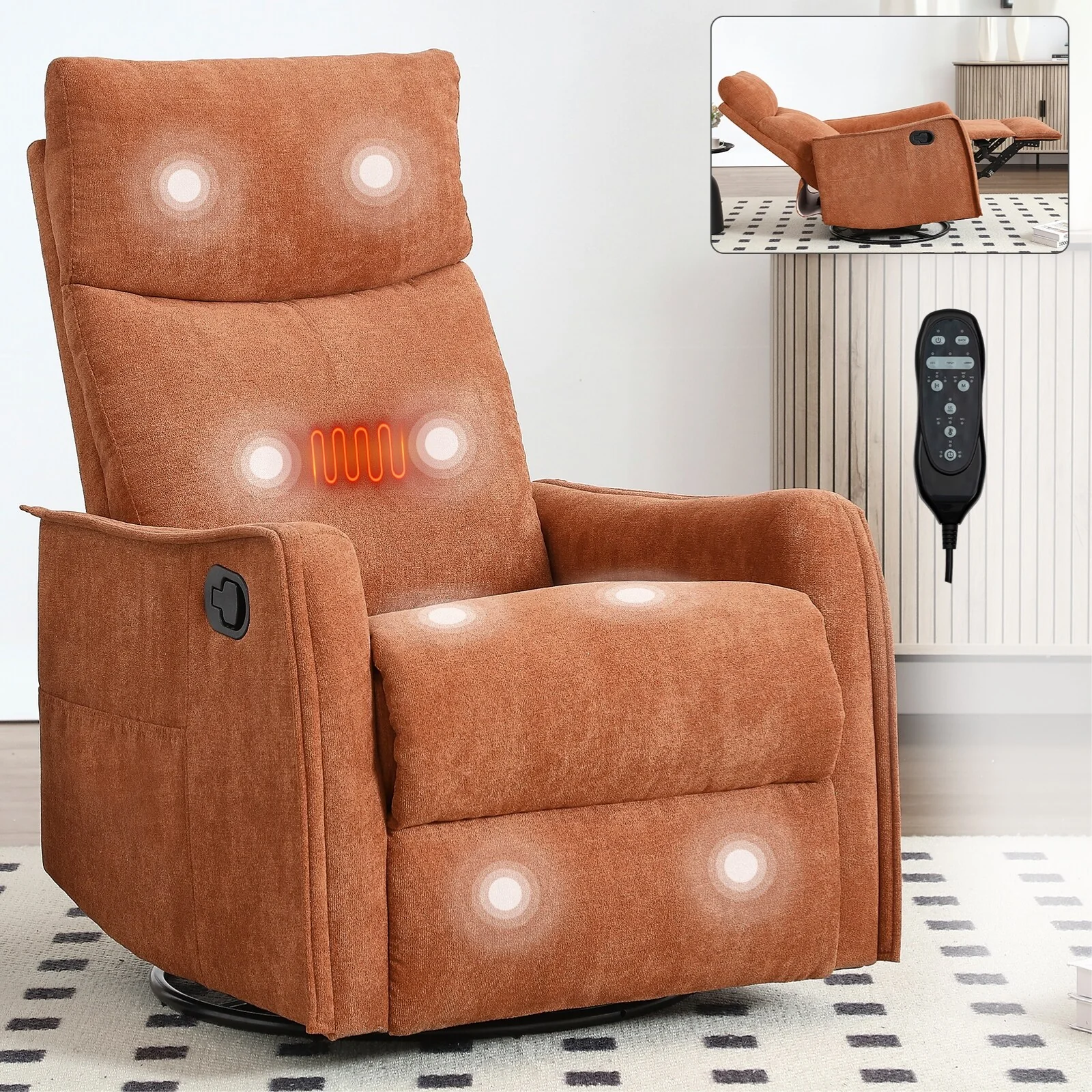 Heat Massage Manual Recliner Chair with Rocker and Swivel