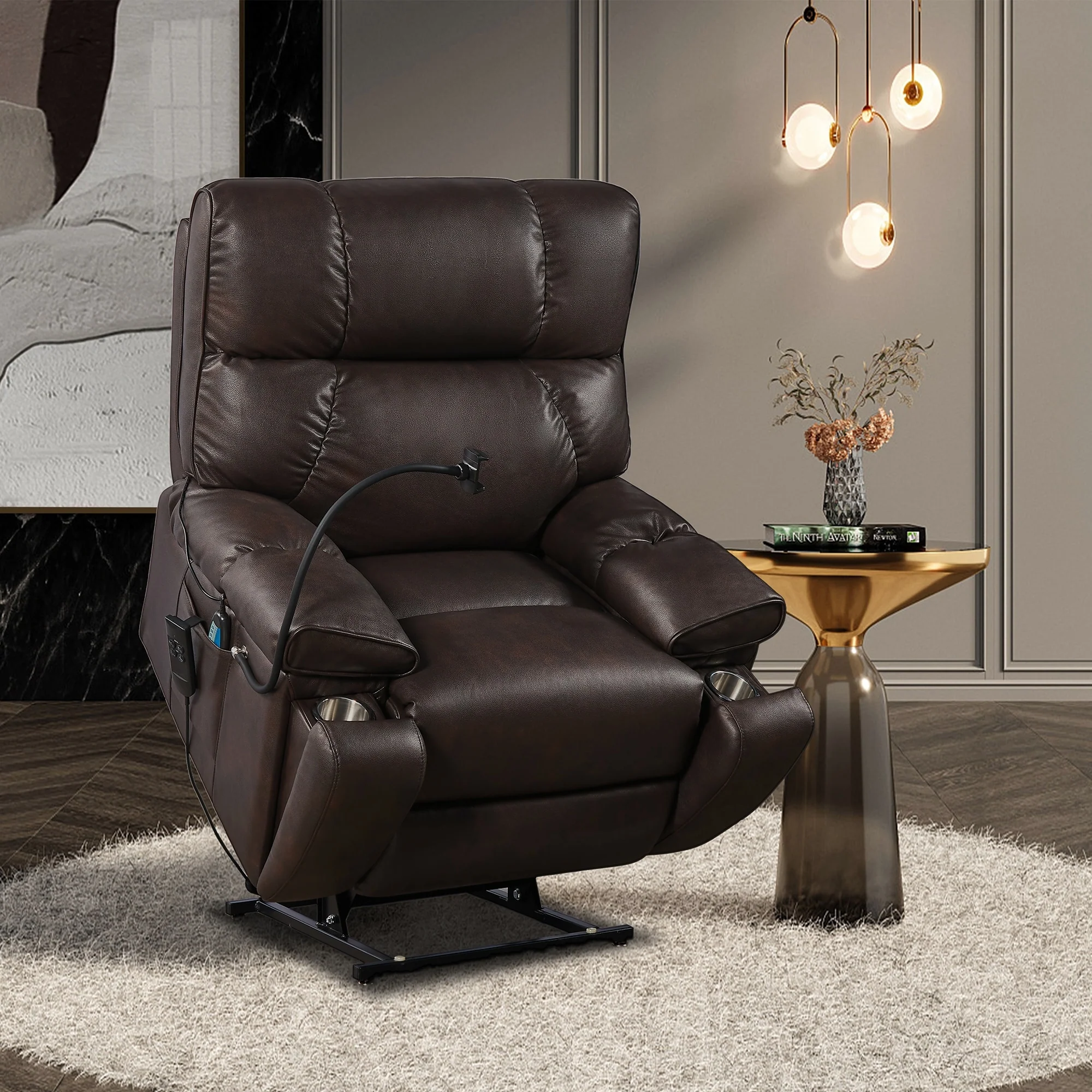 Recliner Chair with Phone Holder,Electric Power Lift Recliner Chair with 2 Motors Massage and Heat for Elderly, 3 Positions, 2 S