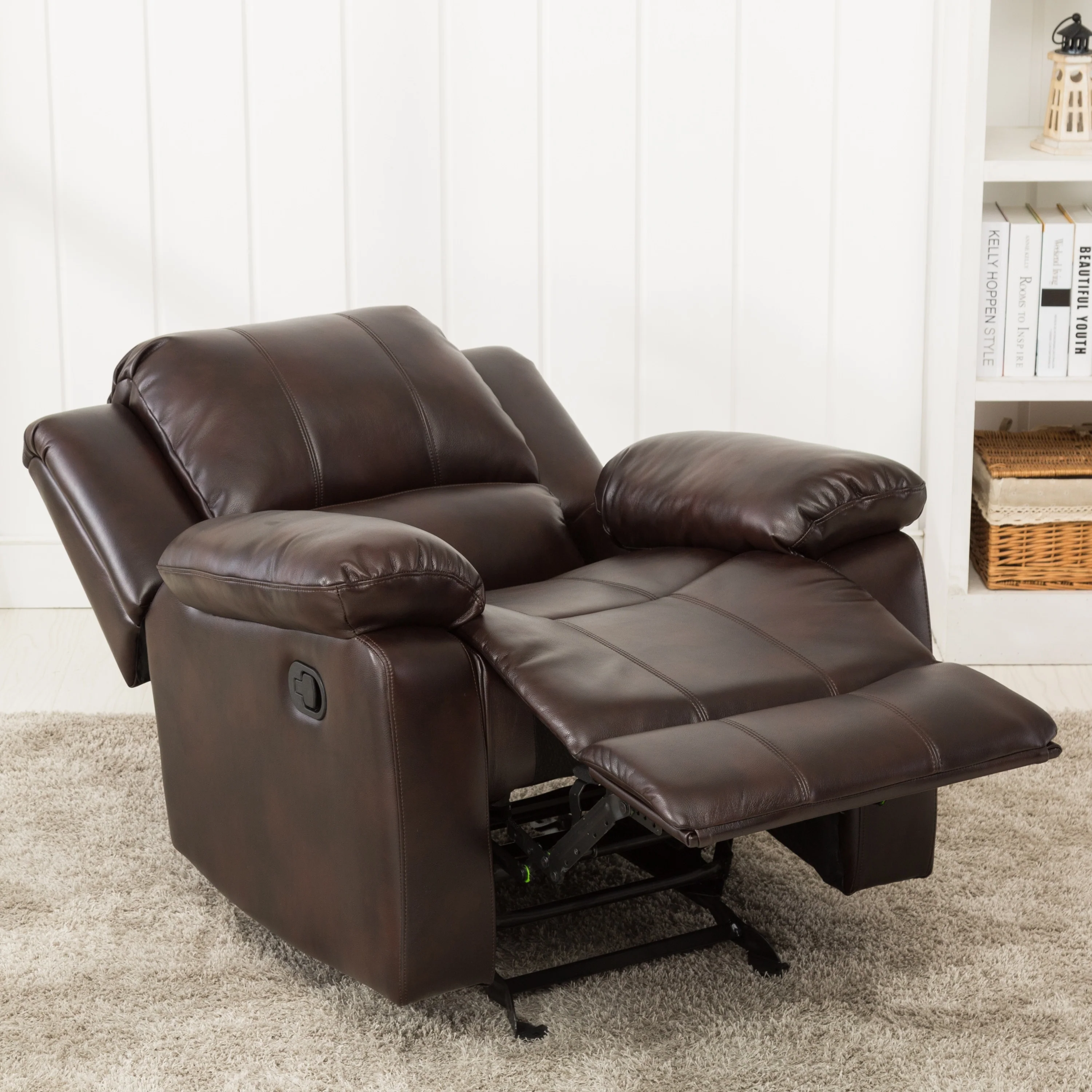 Leather Gel Glider Recliner with Sturdy Wood Frame  Heavy Duty Steel Mechanism
