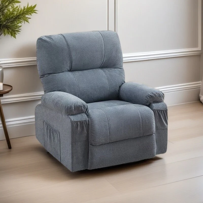 360�� Rotating Recliner Chair with Adjustable Backrest, Swivel Rocking Armchair with Footrest, Soft Cushions & Side Pockets