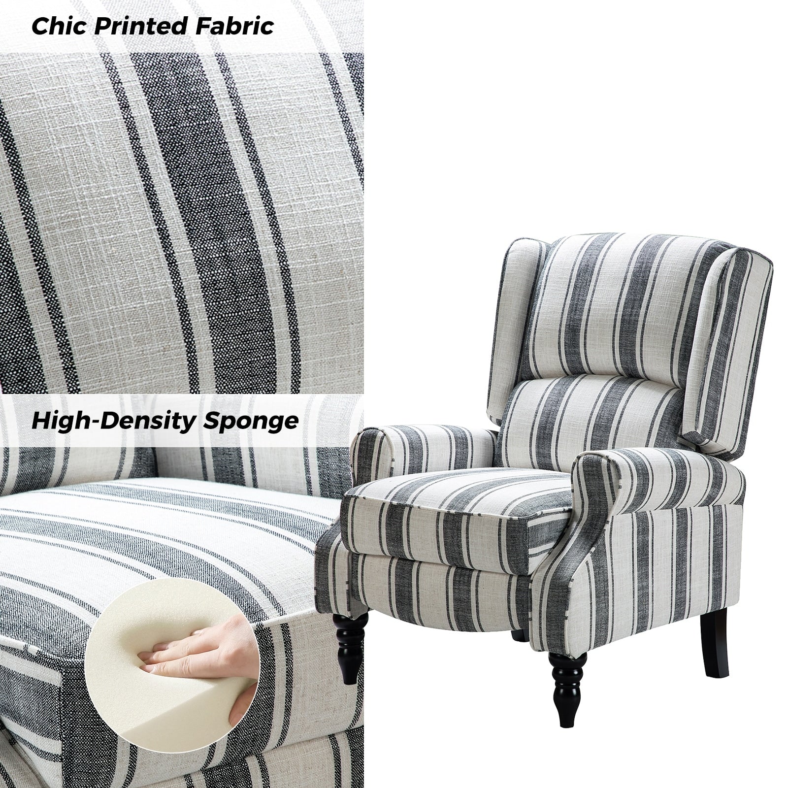 Olympus Upholstered Classic Manual Wingback Recliner with Solid Wood Legs Set of 2 by HULALA HOME