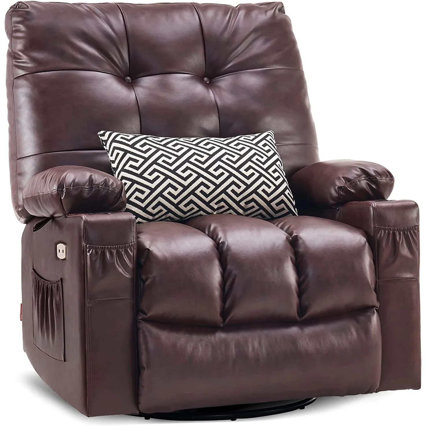 MCombo Large Power Swivel Glider Rocker Recliner Chair with Massage and Heat, Faux Leather 7748
