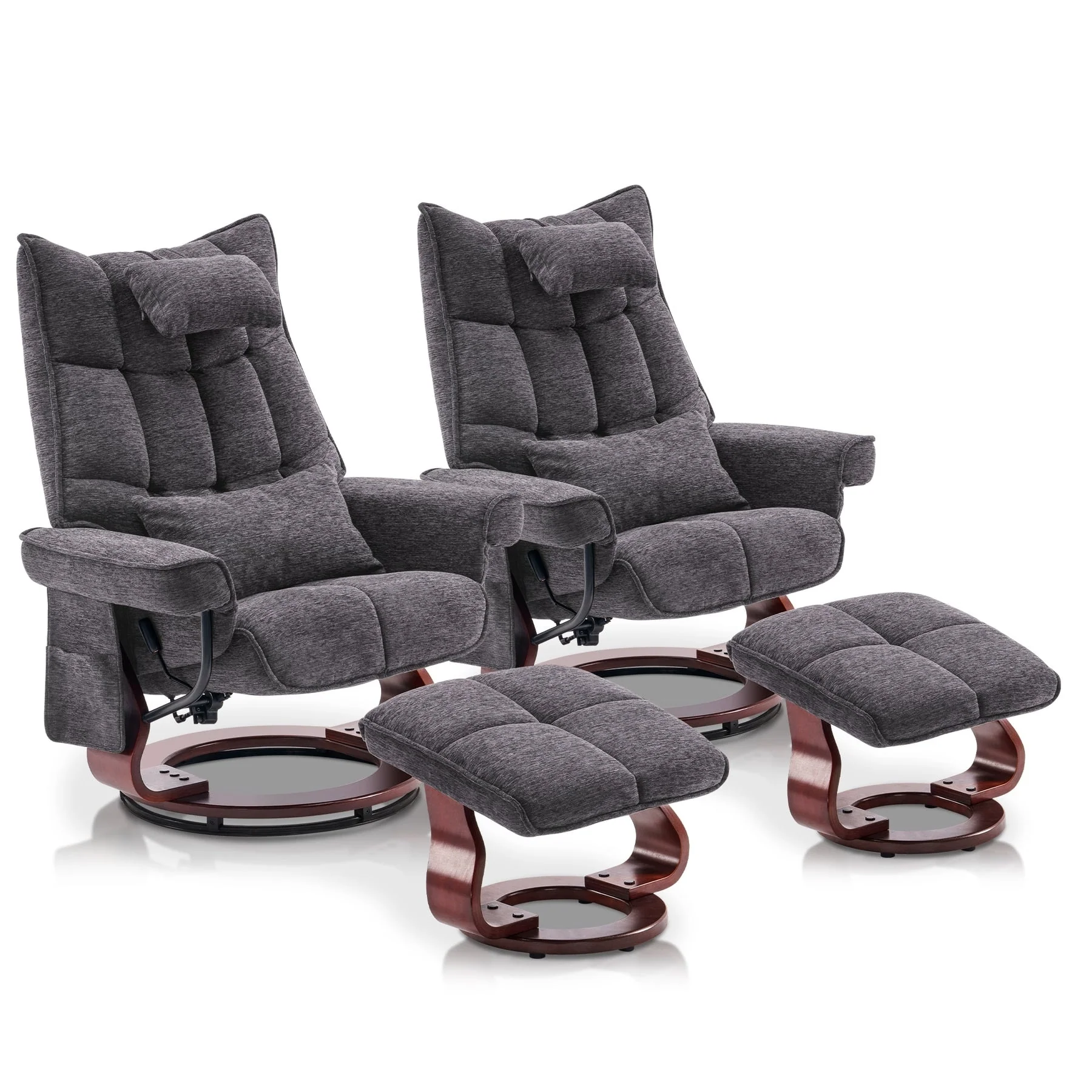 MCombo Set of 2 Swivel Recliner with Ottoman and Neck Pillow,Chenille Fabric