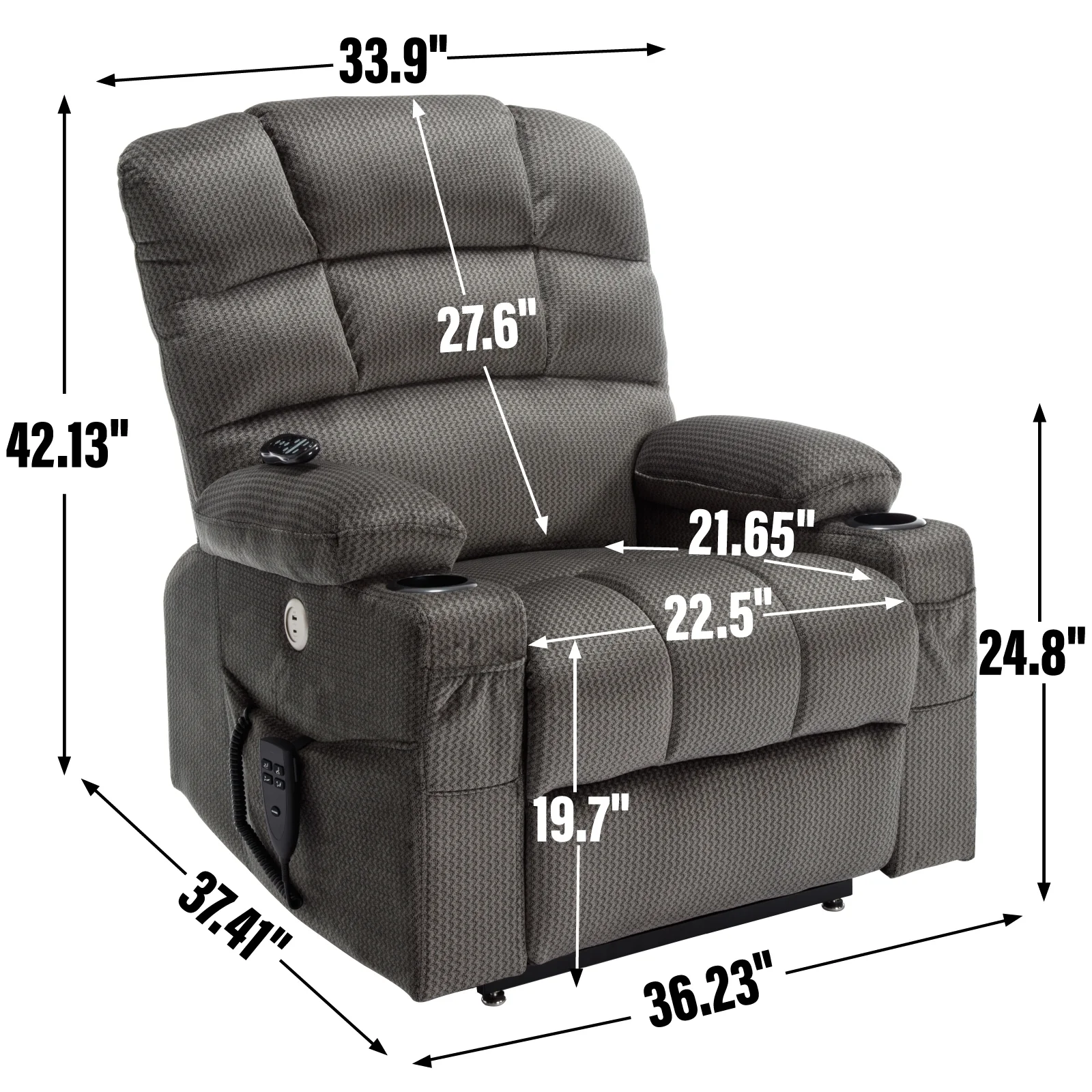Chenille Power Lift Recliner with Massage, Heating & Cup Holders
