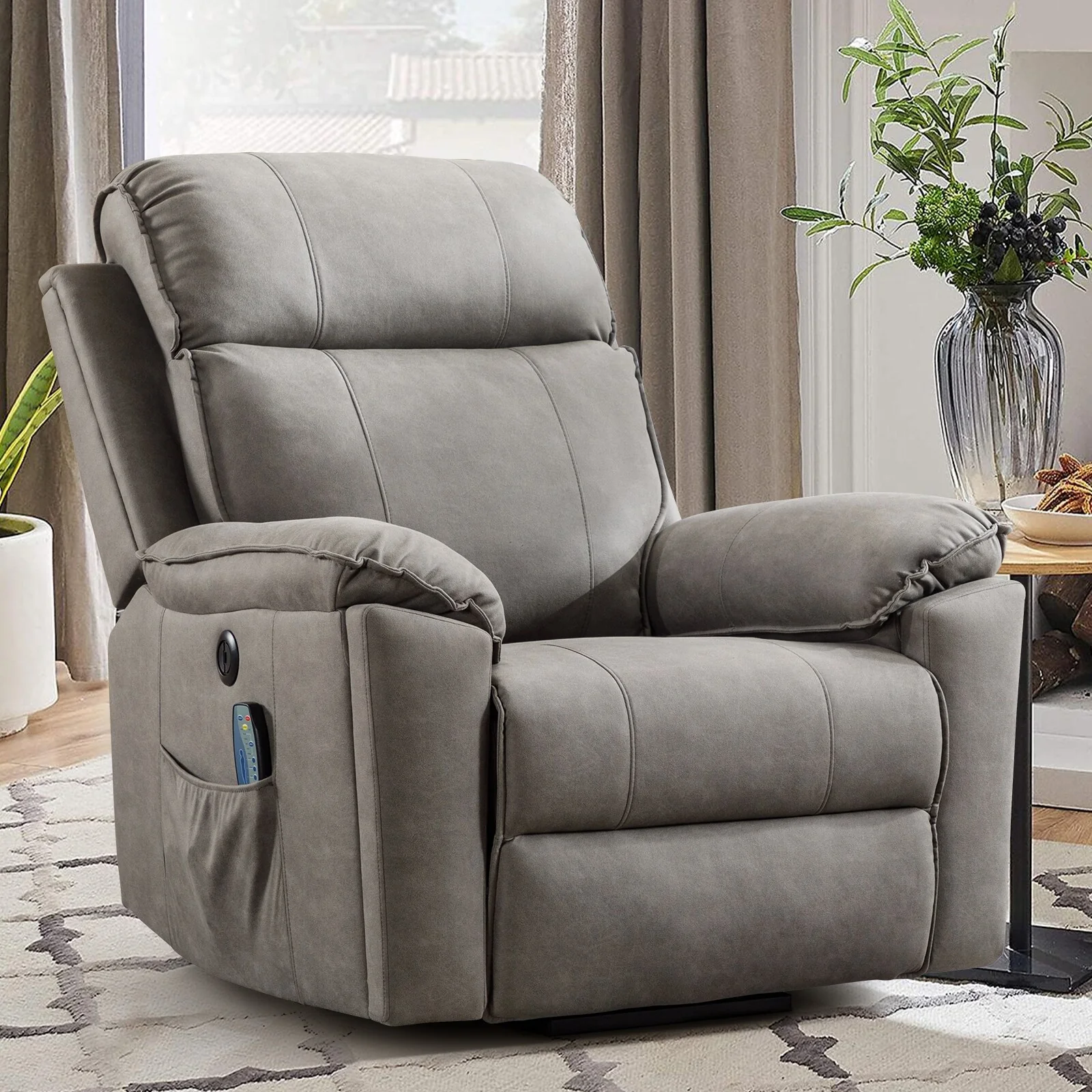 Recliner Chair Electric Power Lift Recliner Chair with Massage and Heat for Elderly, with Side Pockets, Hidden Cup Holder