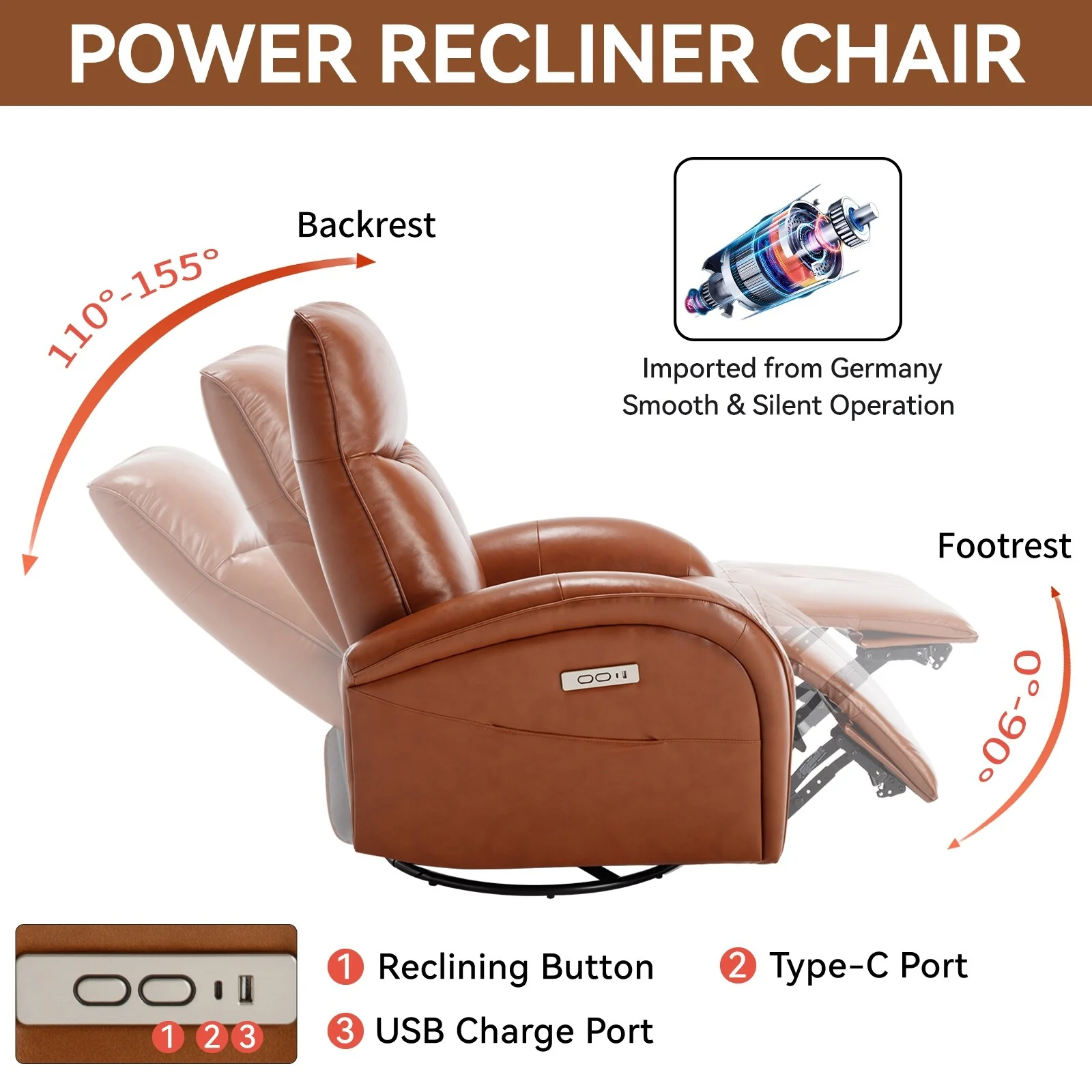 Armless Power Glider Recliner Chair with USB?C Charging & High Backrest