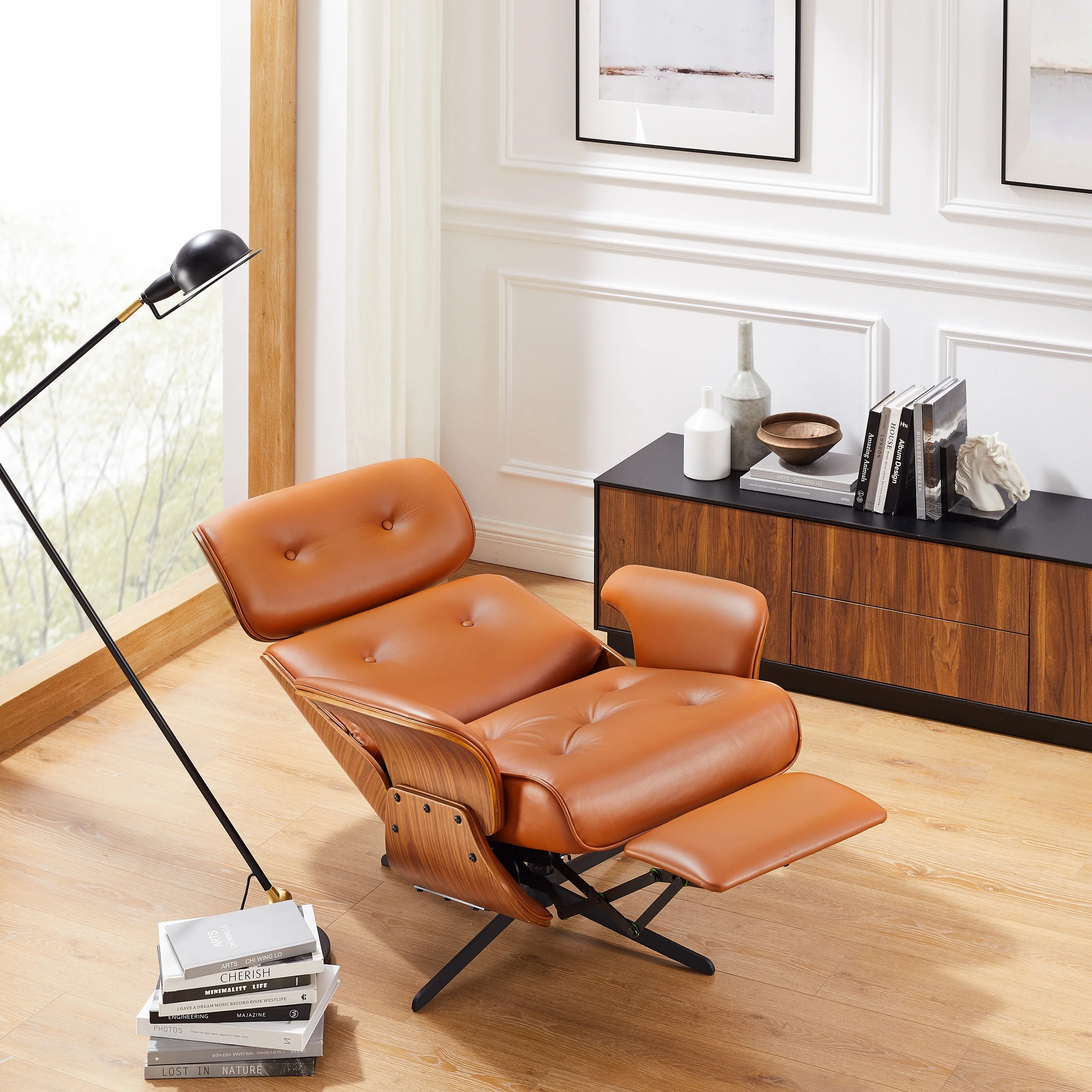 Art Leon Swivel Top Grain Leather Power Recliner Chair