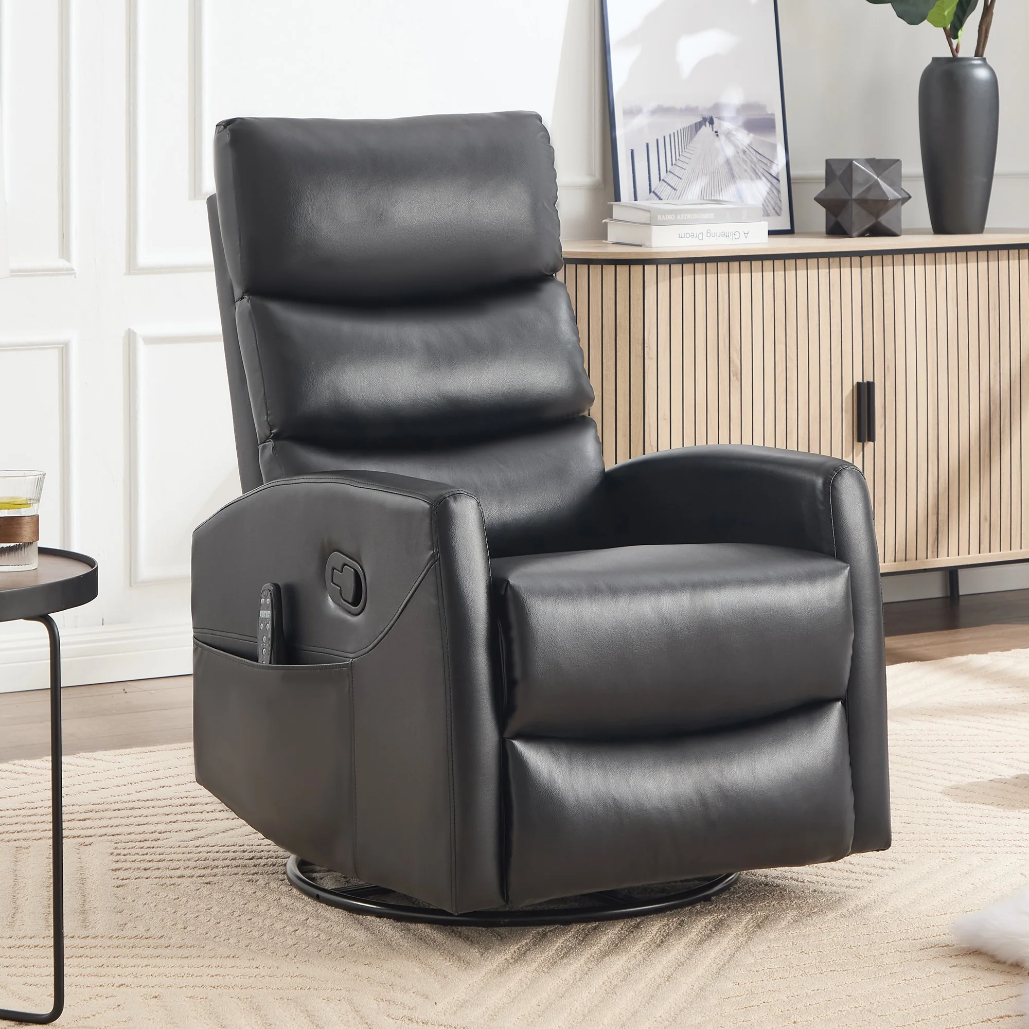 Heat Massage Manual Recliner Chair with Rocker and Swivel in Fabric for Living Room