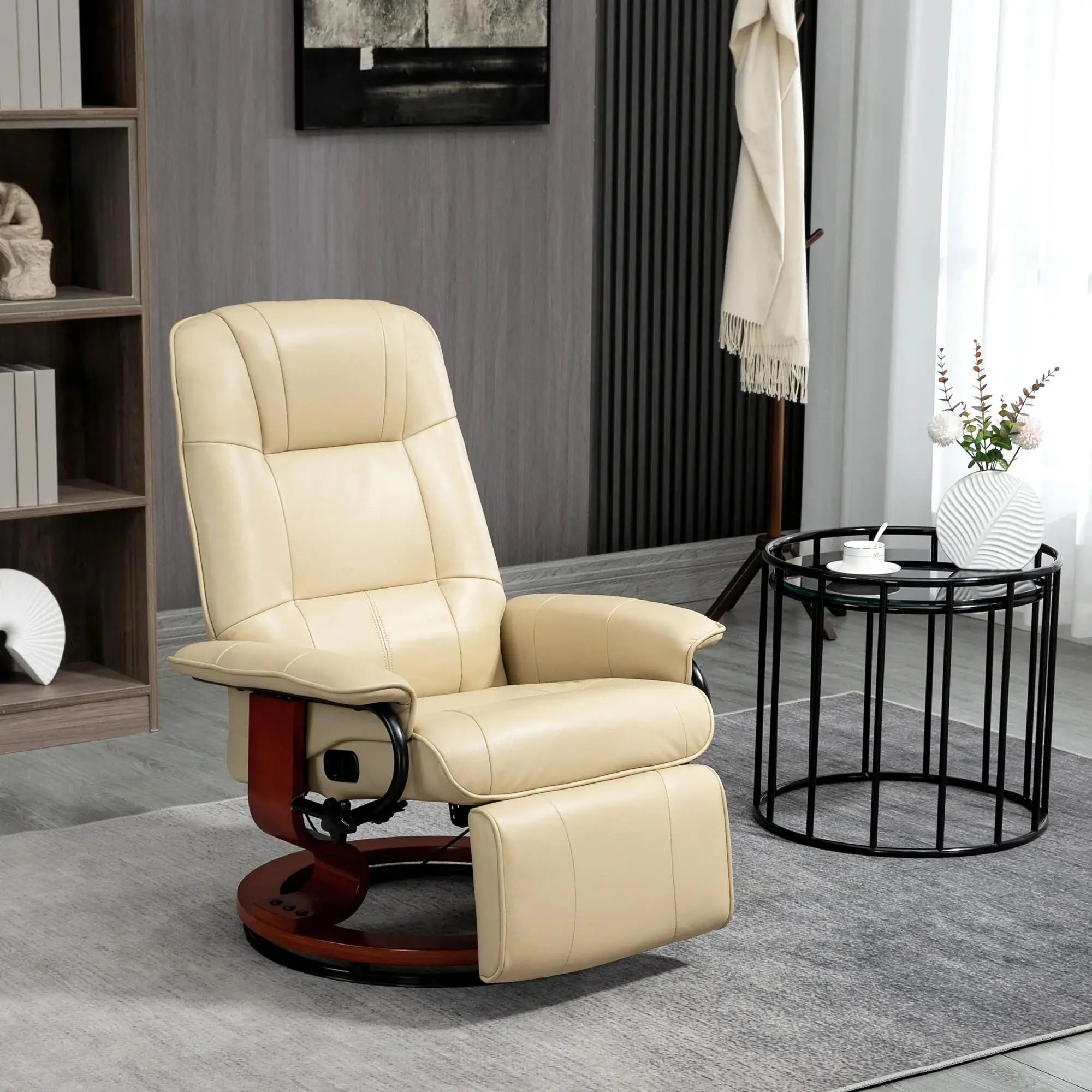Faux Leather Recliner Chair, Swivel Recliner with Footrest, Armrest