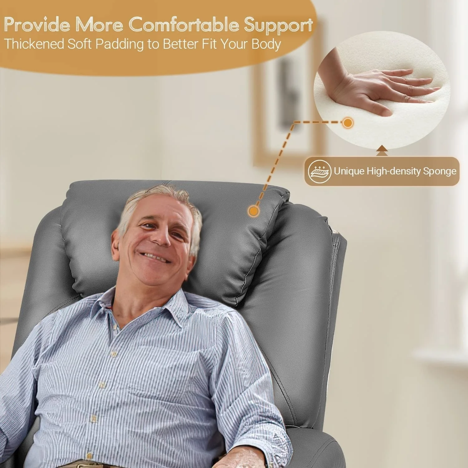 Furniwell Power Lift PU Leather Recliner with Massage and Heating