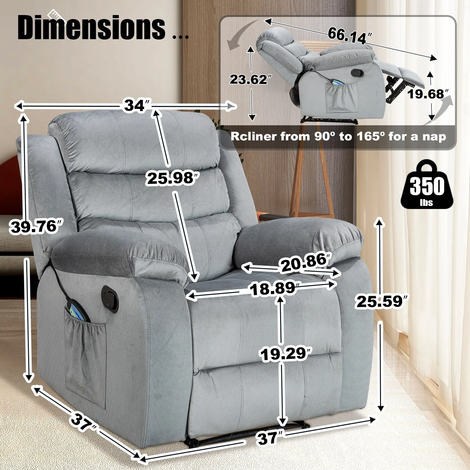 Soft Recliner Chair with Massage and Heat Function