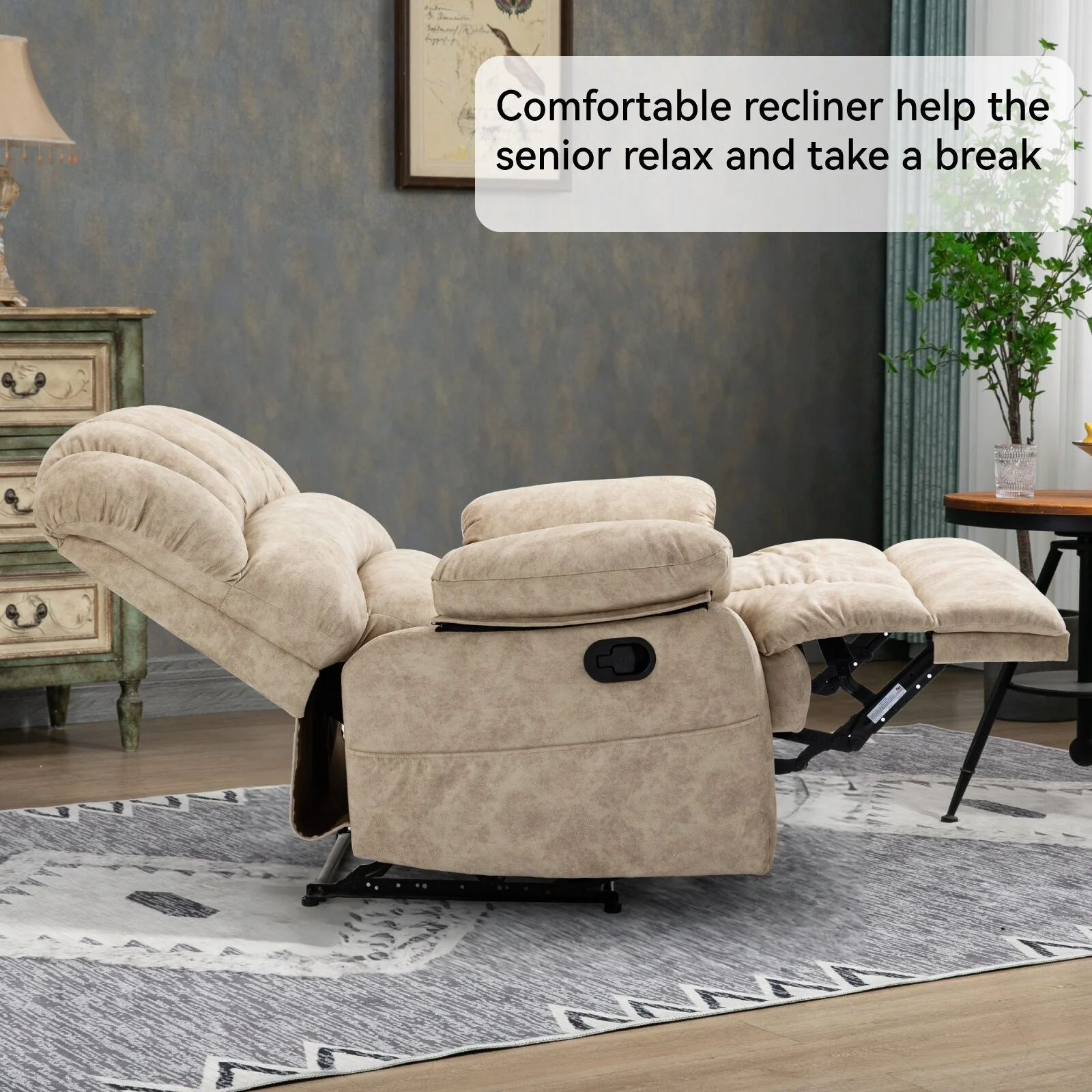Fabric Large Manual Recliner Chair with Adjustable Backrest and Footstool