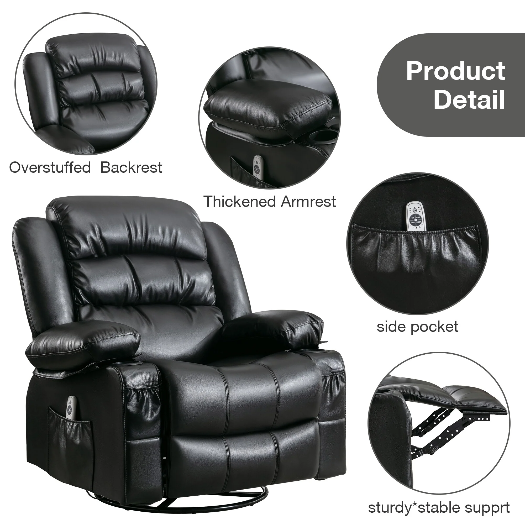 Massage Swivel Rocker Recliner Chair with Vibration Massage
