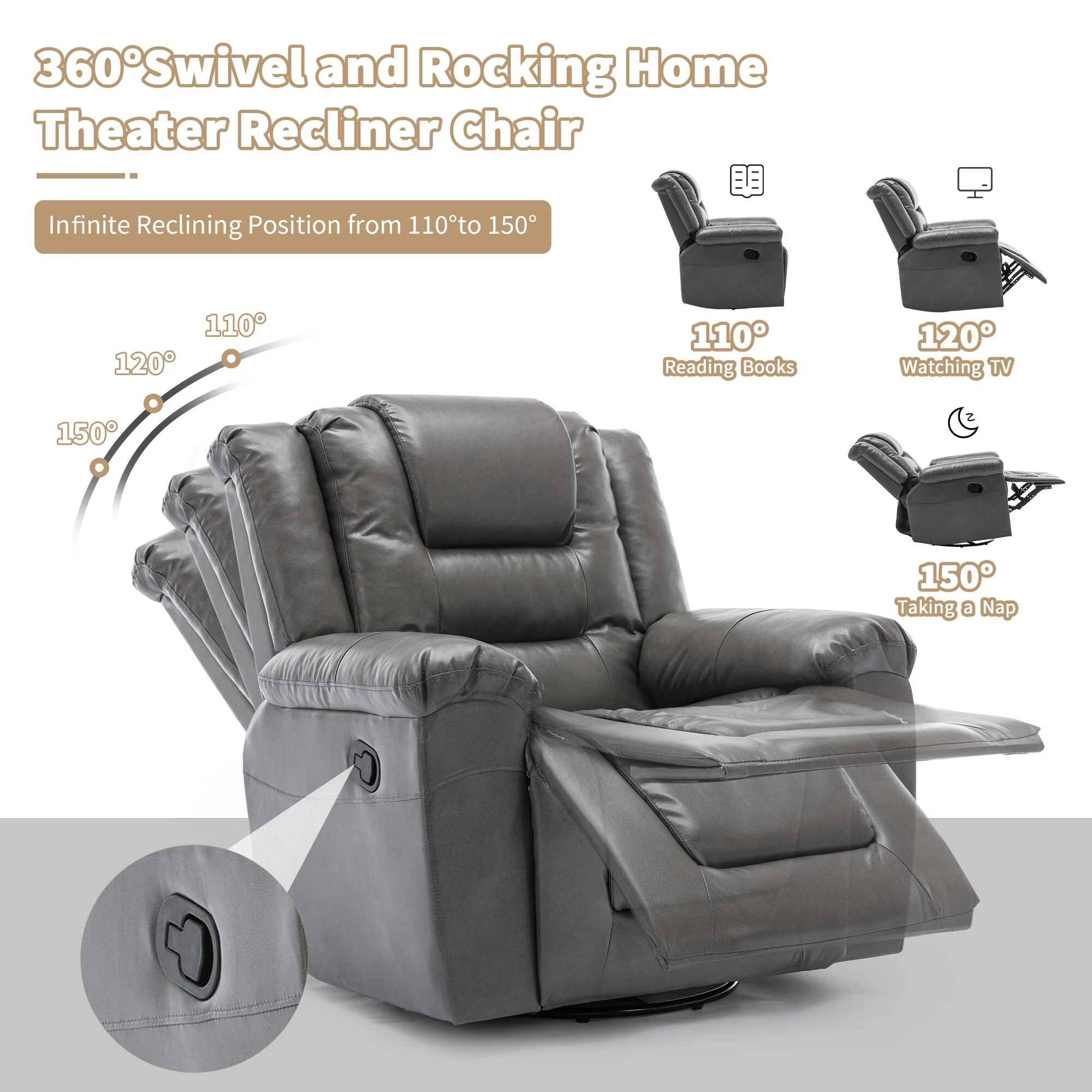 360��Swivel and Rocking Home Theater Recliner