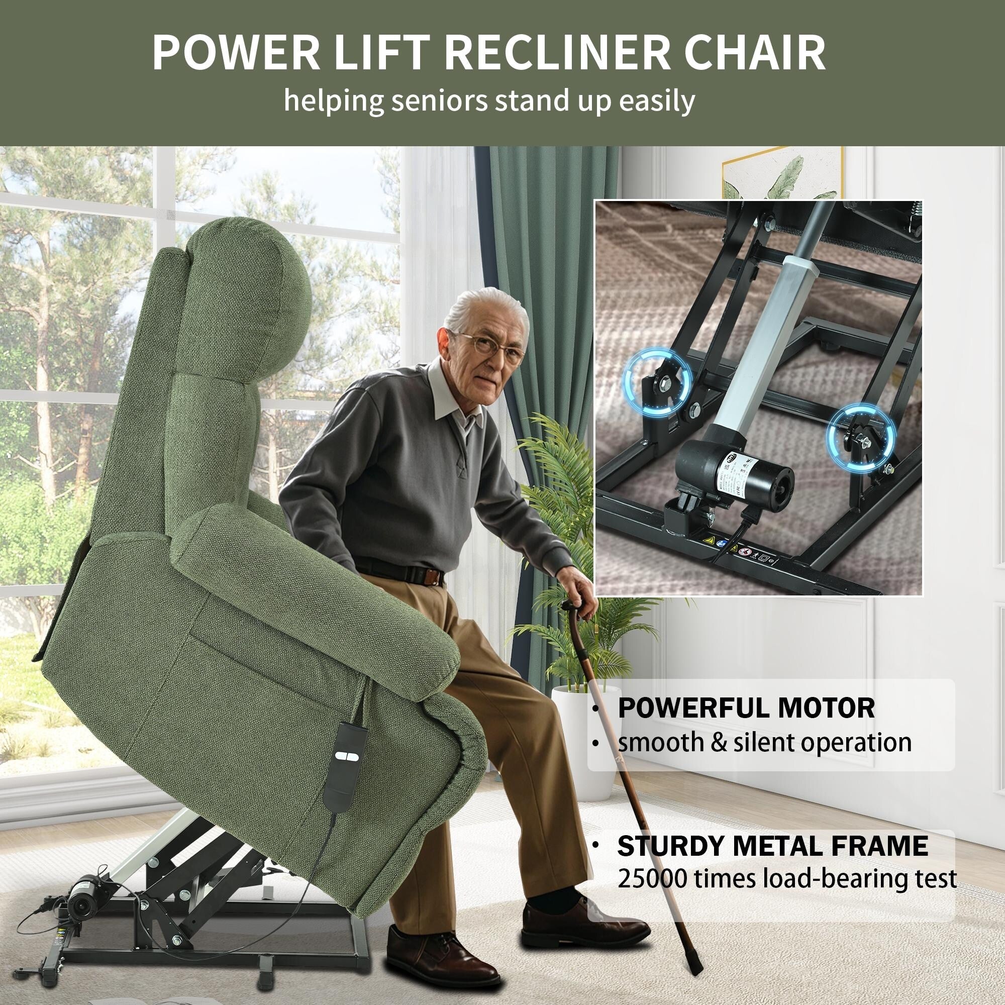 Flannel Power Lift Recliner with Side Pocket