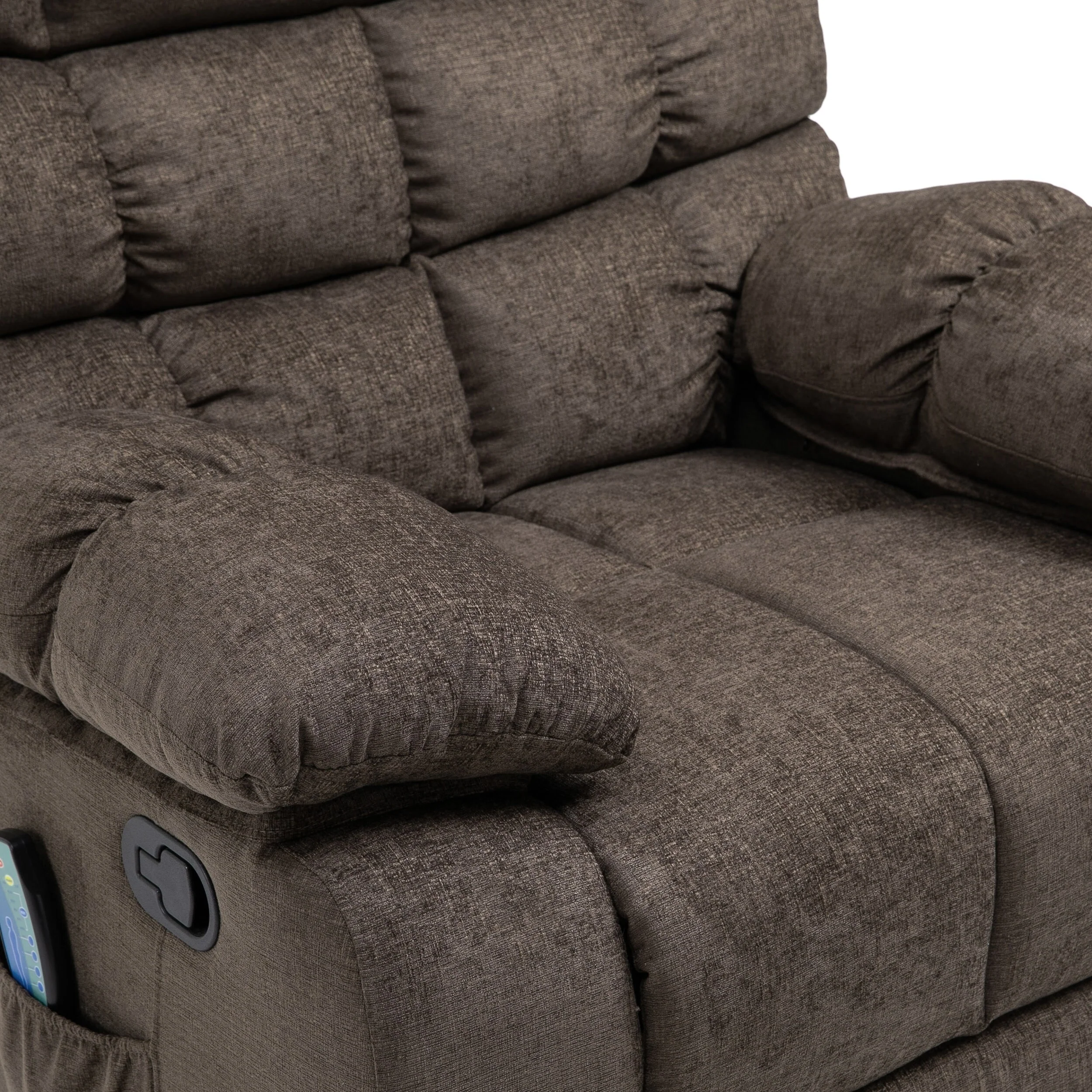 Modern Massage Recliner Chair with Pillow Tufting, 5 Modes, Remote Control and Manual Pull Recline