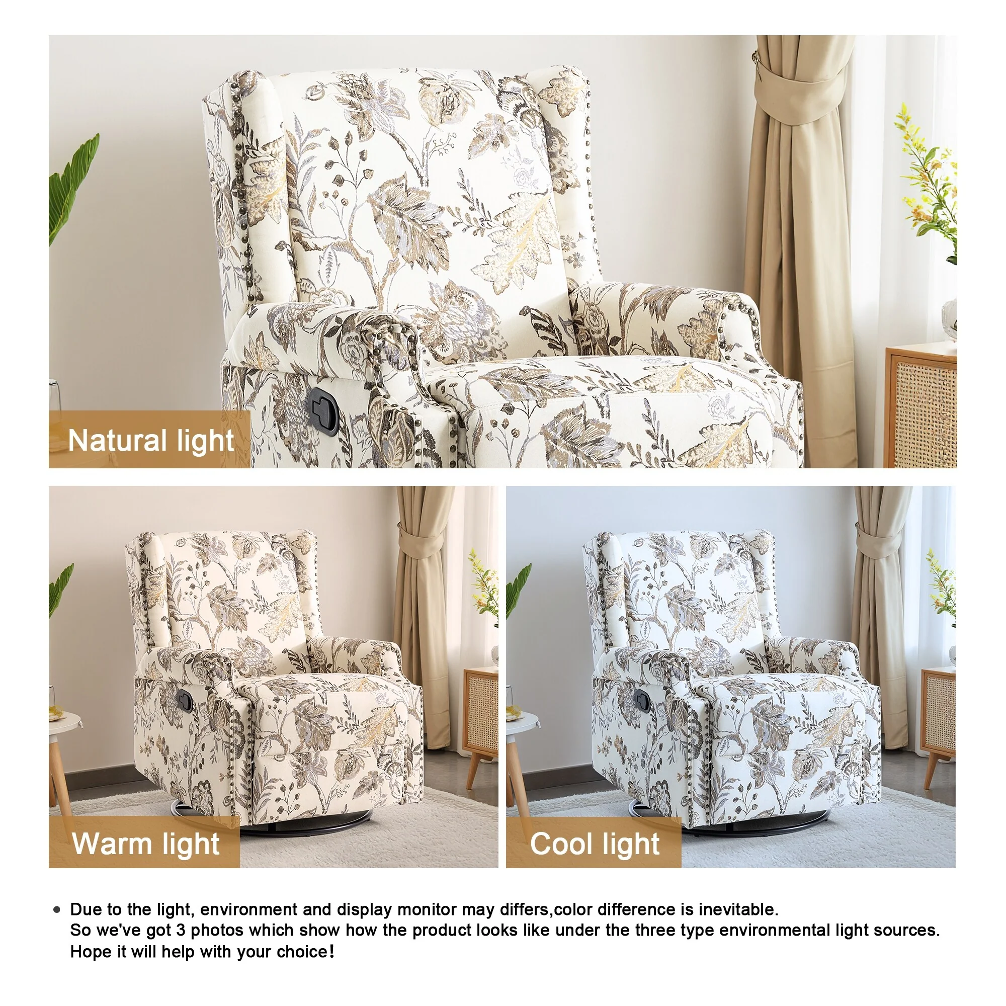 Linen Manual Swivel Base Recliner Chair with Footrest