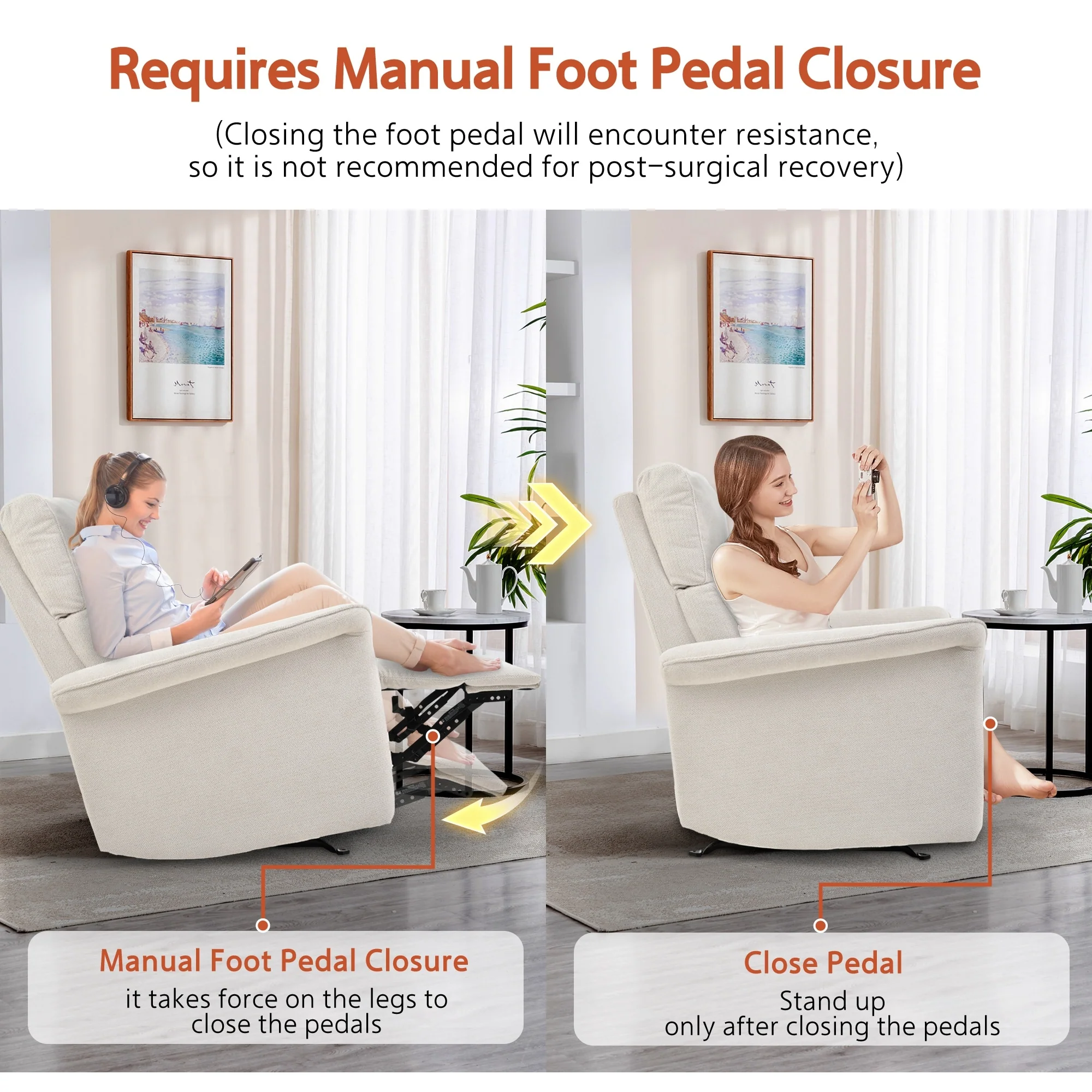 Manual Rocker Recliner Chair,Manual Rocking Glider Recliner,Fabric Nursery Chair,Single Sofa Recliner,Wide Armrests