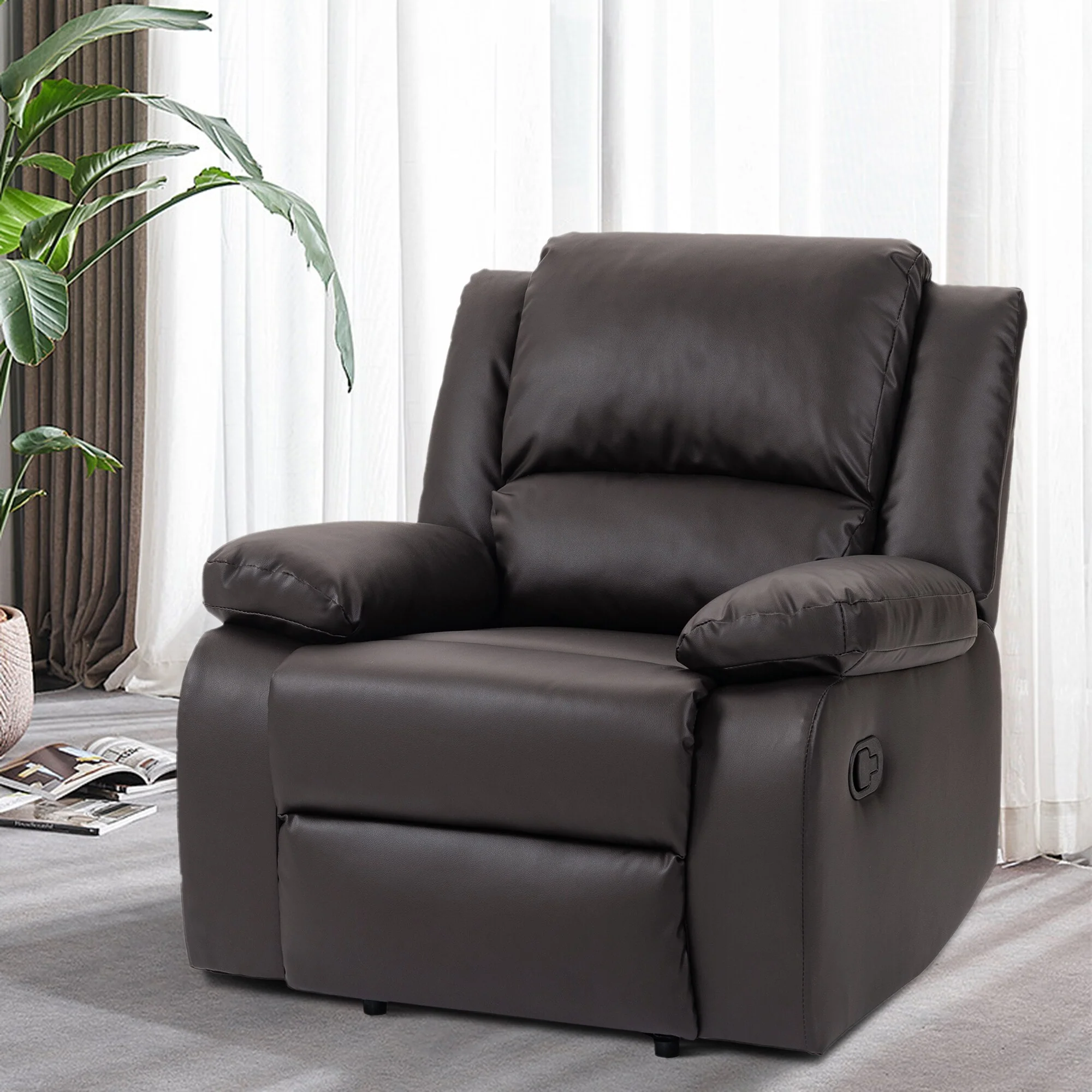 Vegan Leather Upholstered Push Back Manual Recliner Chair