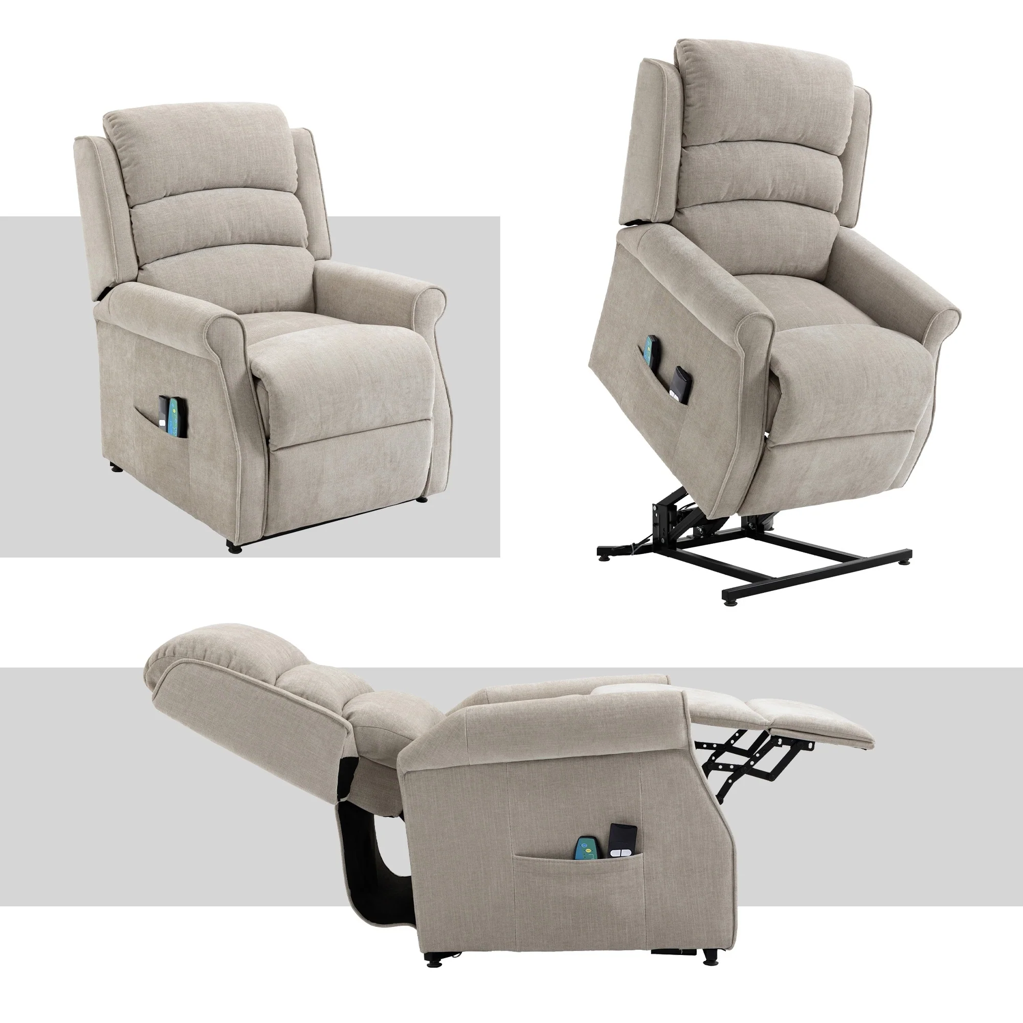 Clihome Chenille Fabric Power Lift Recliner Chair with Massage