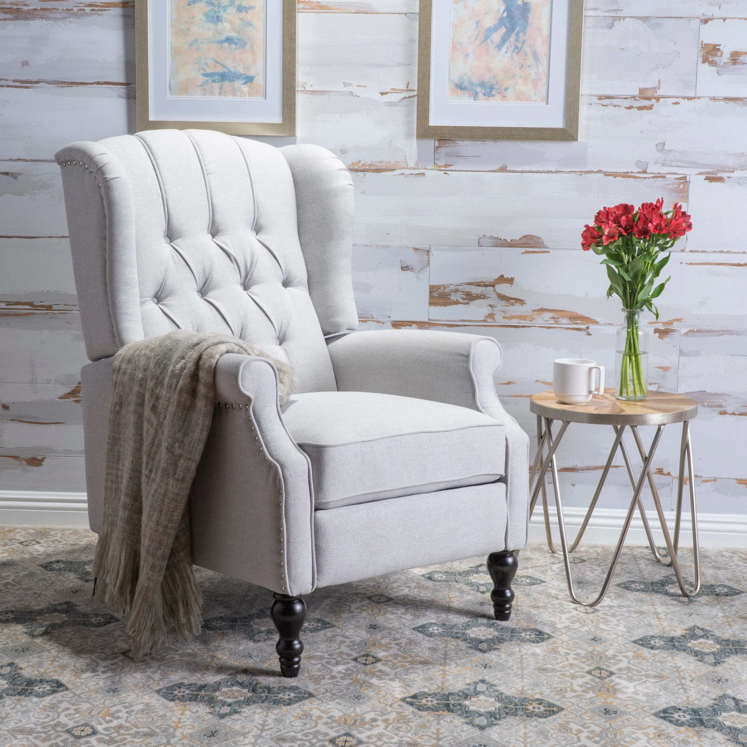 Walter Tufted Fabric Wingback Recliner Club Chair by Christopher Knight Home