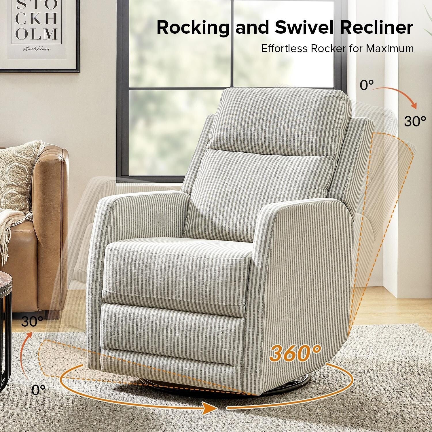 Diana Modern Polyester 360-degree Swivel Rocker Recliner by HULALA HOME