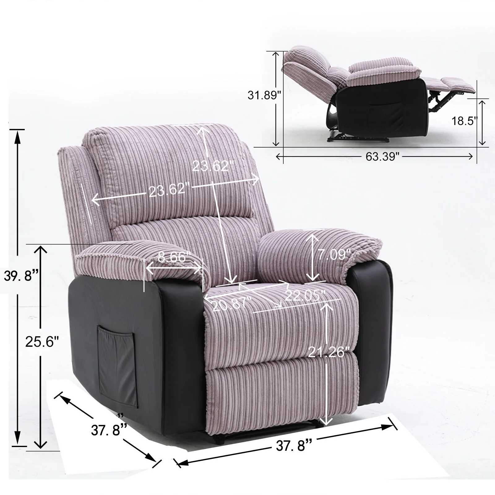 Grey Recliner with Electric Remote, Adjustable Backrest, and Footrest
