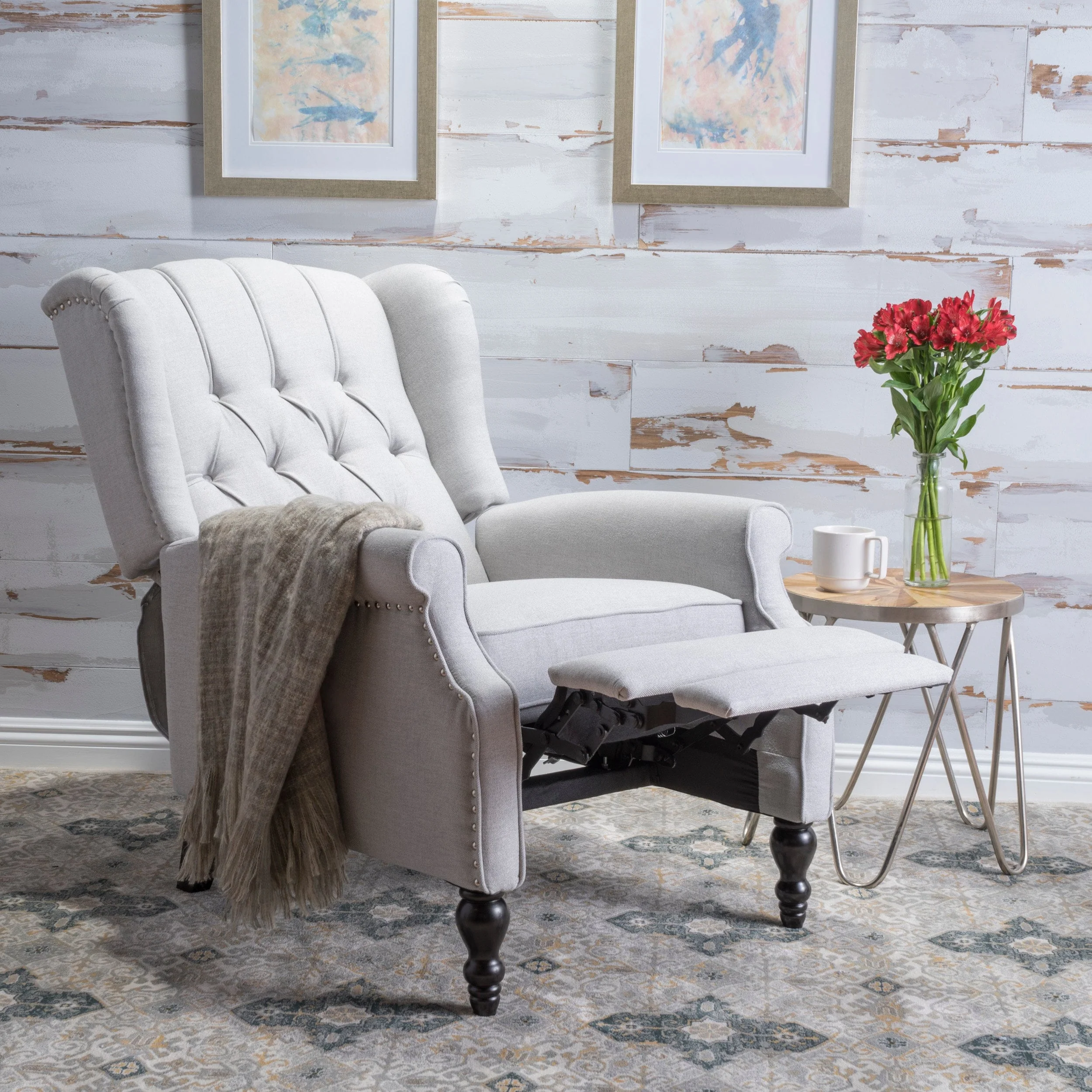 Walter Tufted Fabric Wingback Recliner Club Chair by Christopher Knight Home