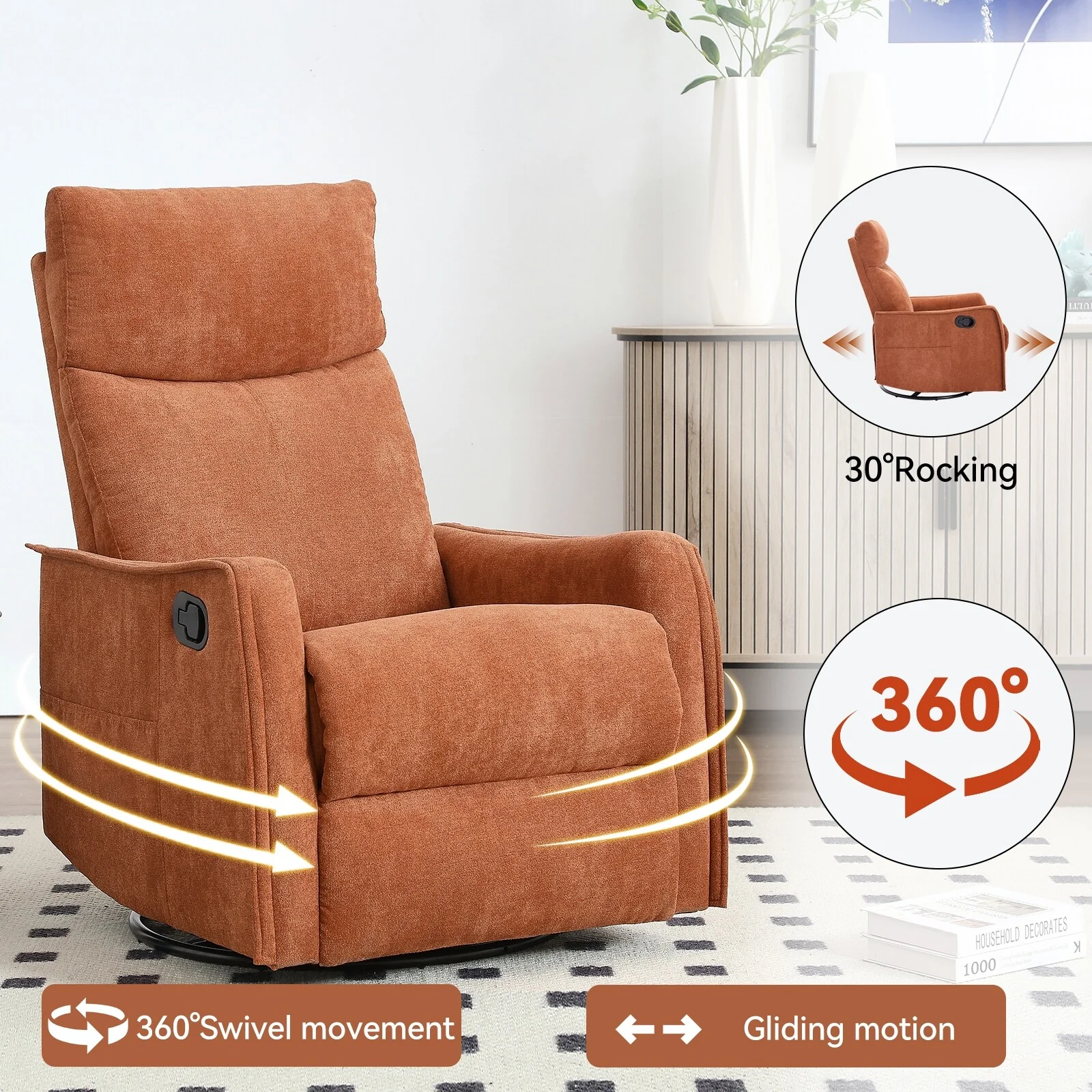 Heat Massage Manual Recliner Chair with Rocker and Swivel